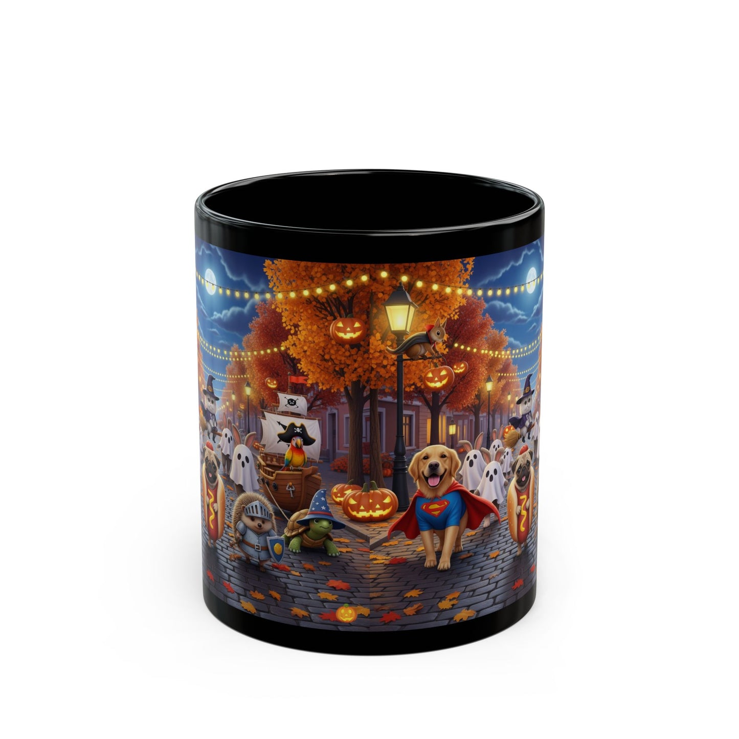 Halloween Pet Parade Mug, Funny Dog Gifts, Cute Black Mug for Fall, Halloween Decor, Trick or Treat Cup