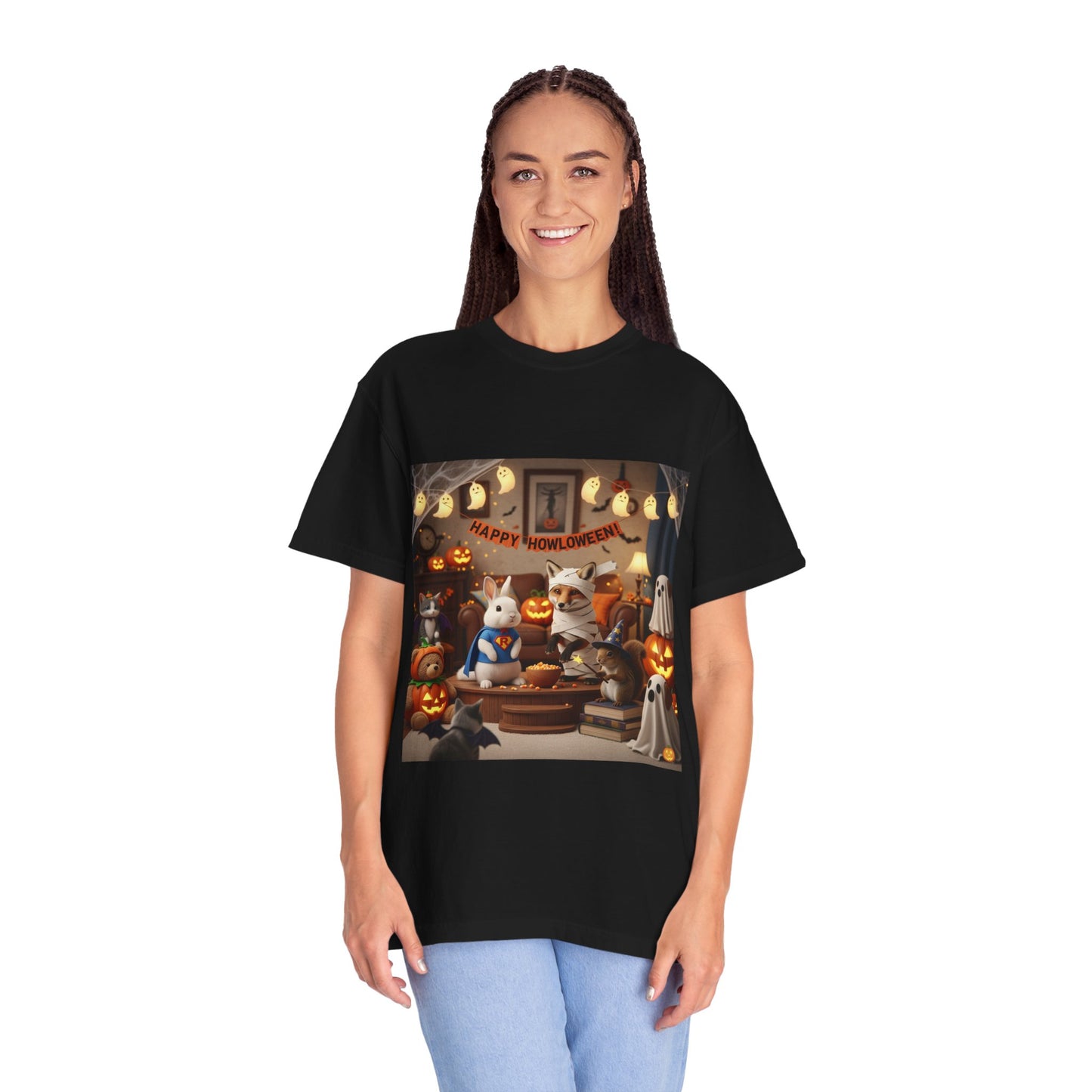Halloween-Themed Unisex Garment-Dyed T-Shirt, Spooky Tee, Costume Party Top, Fall Apparel, Seasonal Gift