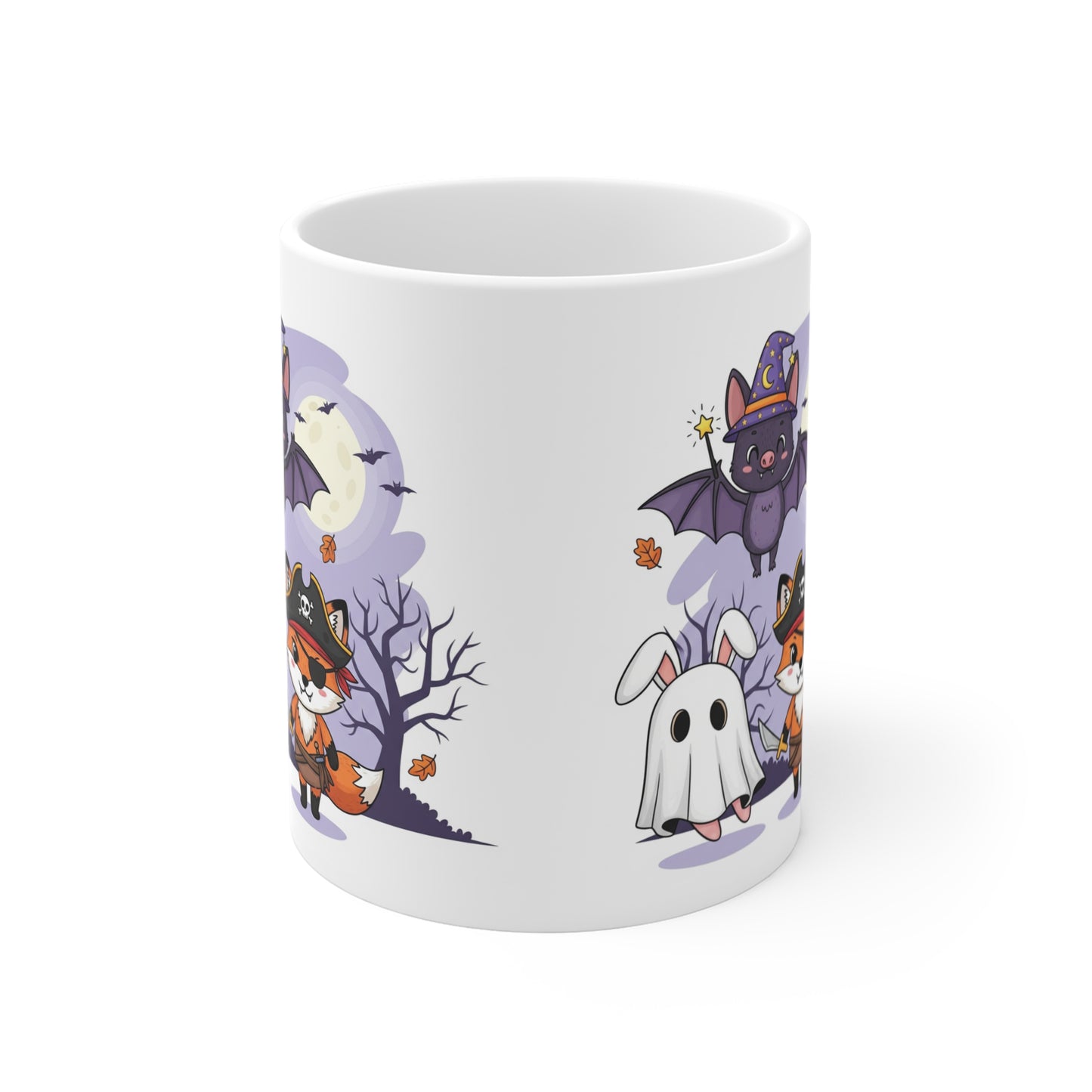 Whimsical Halloween Mug, Cute Animal Characters Coffee Cup, Autumn Drinkware, Trick-or-Treat Gift, Spooky Season Decor
