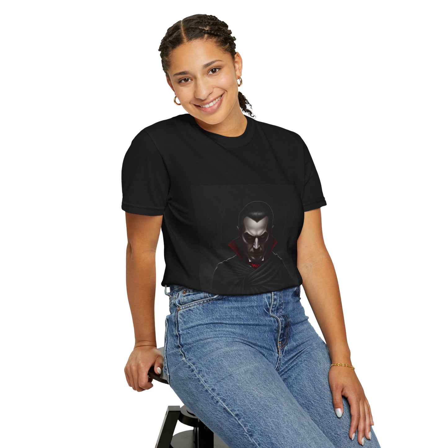Vampire-Themed Unisex Garment-Dyed T-shirt, Boho Style Tee, Halloween Costume Shirt, Gothic Apparel, Graphic Tee for Horror Lovers