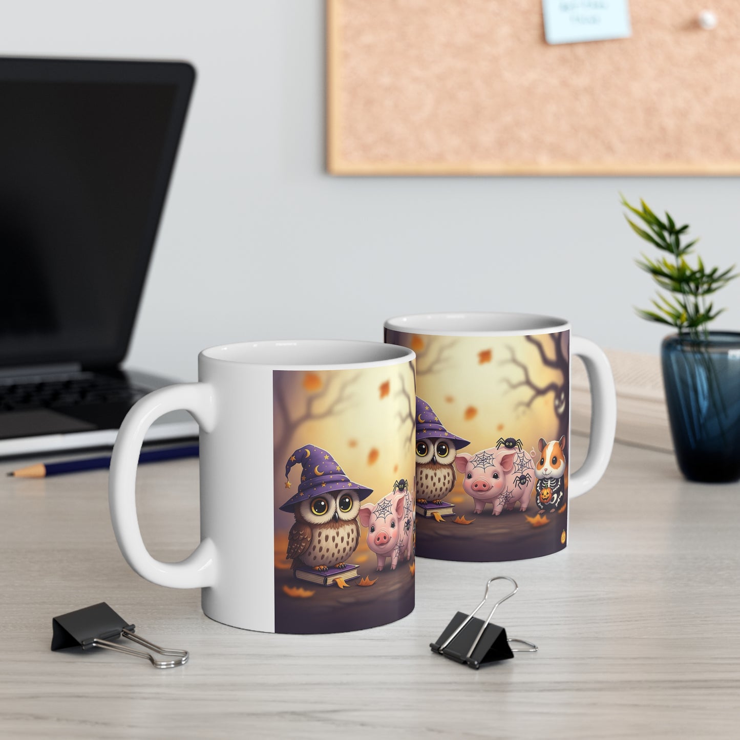 Whimsical Halloween Mug, Cute Owl Pig Themed Coffee Cup, Fall Decor Gift for Animal Lovers, Halloween Enjoyment