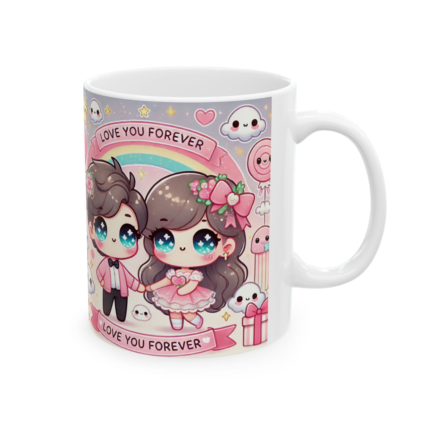 Cute Love Forever Ceramic Mug - Adorable Couples Design, Perfect Gift for Valentine's Day