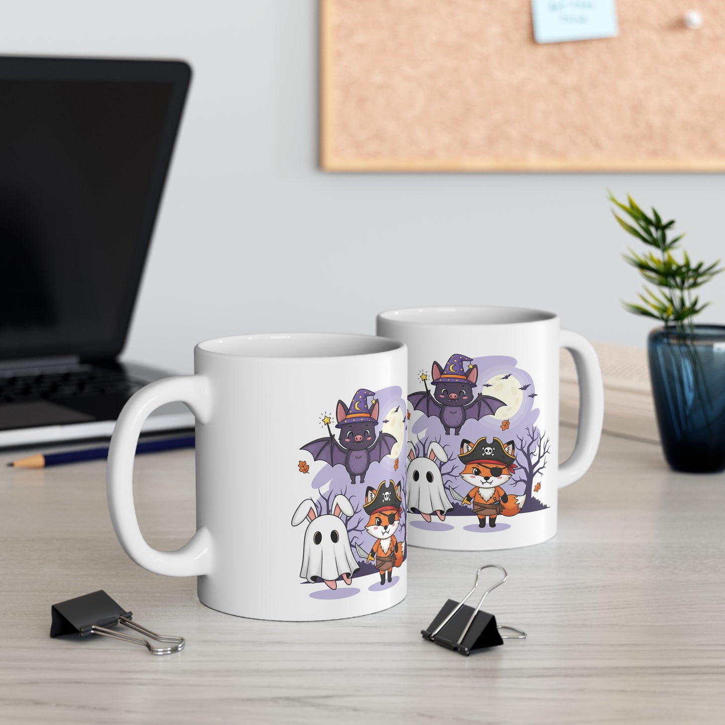 Whimsical Halloween Mug, Cute Animal Characters Coffee Cup, Autumn Drinkware, Trick-or-Treat Gift, Spooky Season Decor