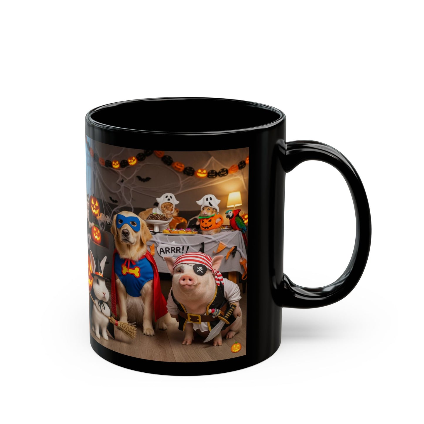Halloween Animal Mug - Cute Dog and Pig Design for Fall, Pet Lover Gift, Funny Coffee Cup, Halloween Decor