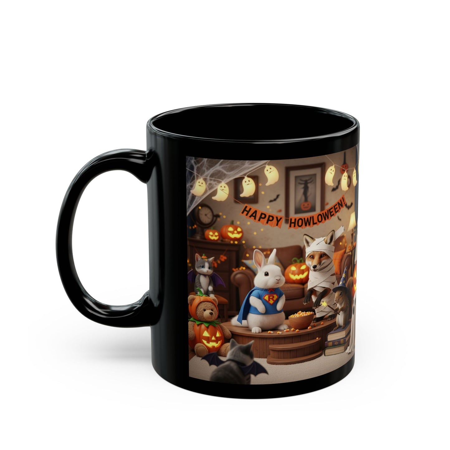 Halloween Cat Mug, Cozy Black Mug, Cute Pet Mug Gift, Animal Lover's Coffee Cup, Happy Howloween Design