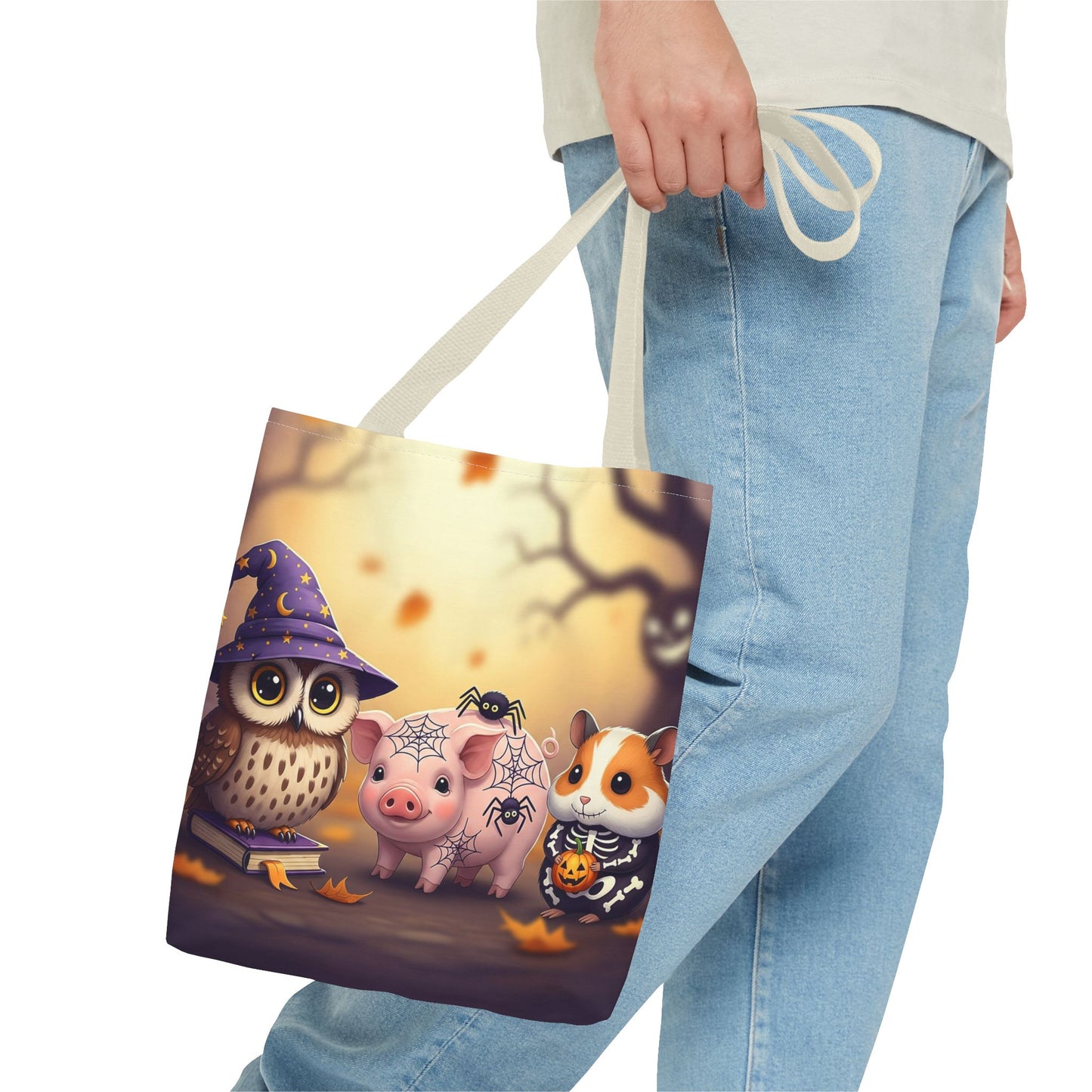 Whimsical Halloween Tote Bag, Spooky Animal Tote, Cute Trick or Treat Bag, Fall Shopping Tote, Kids Halloween Accessory, Gift for Owl Lovers