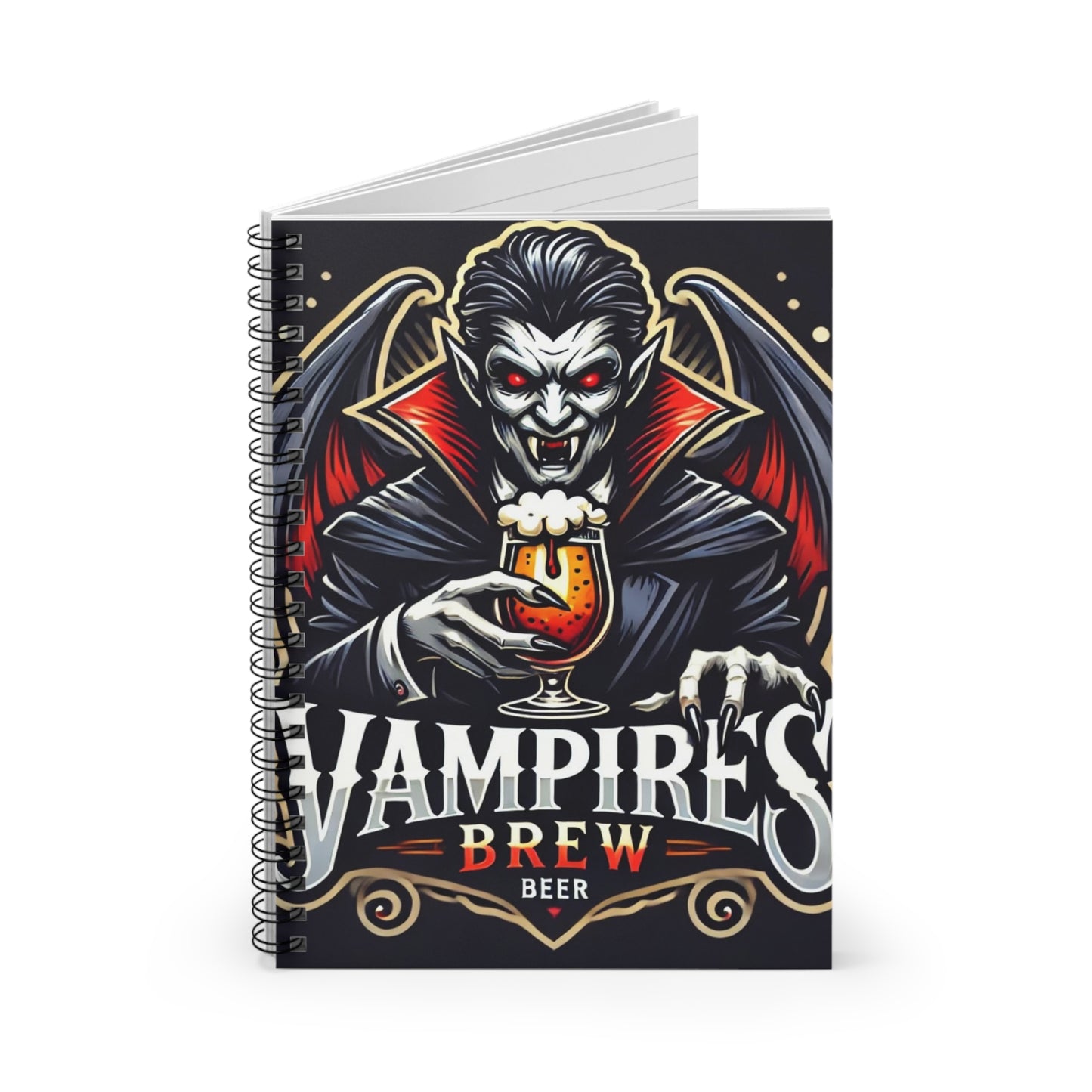 Gothic Spiral Notebook - Vampires Brew Design, Perfect for Halloween, Journaling, Sketching, Gift for Horror Fans, Notebook for Beer Lovers