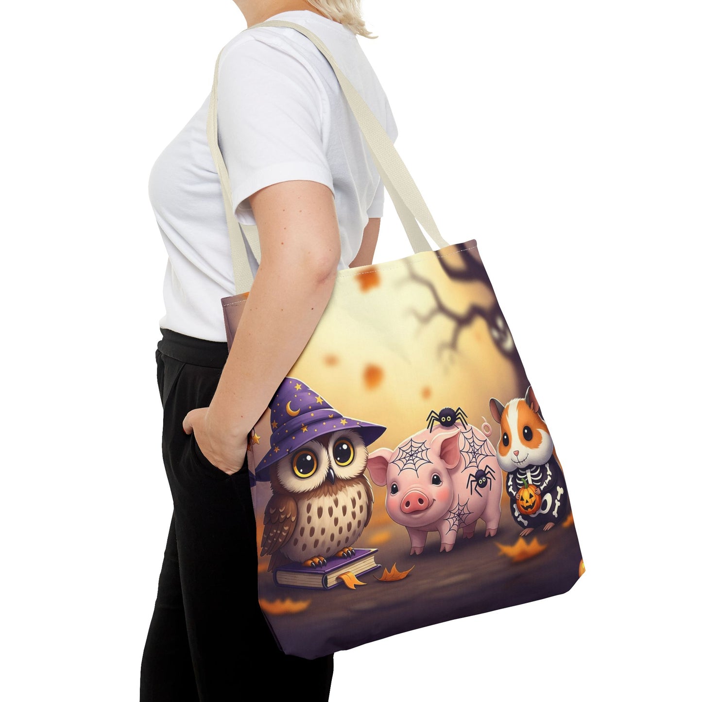 Whimsical Halloween Tote Bag, Spooky Animal Tote, Cute Trick or Treat Bag, Fall Shopping Tote, Kids Halloween Accessory, Gift for Owl Lovers