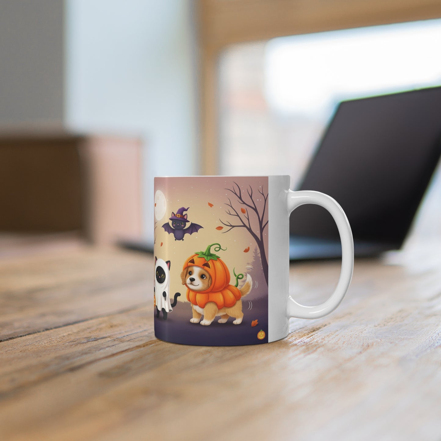 Halloween-Themed Animal Mug, Cute Pet Mug, Fall Decor Gift, Pumpkin Cat and Dog Design, Coffee Lover's Gift