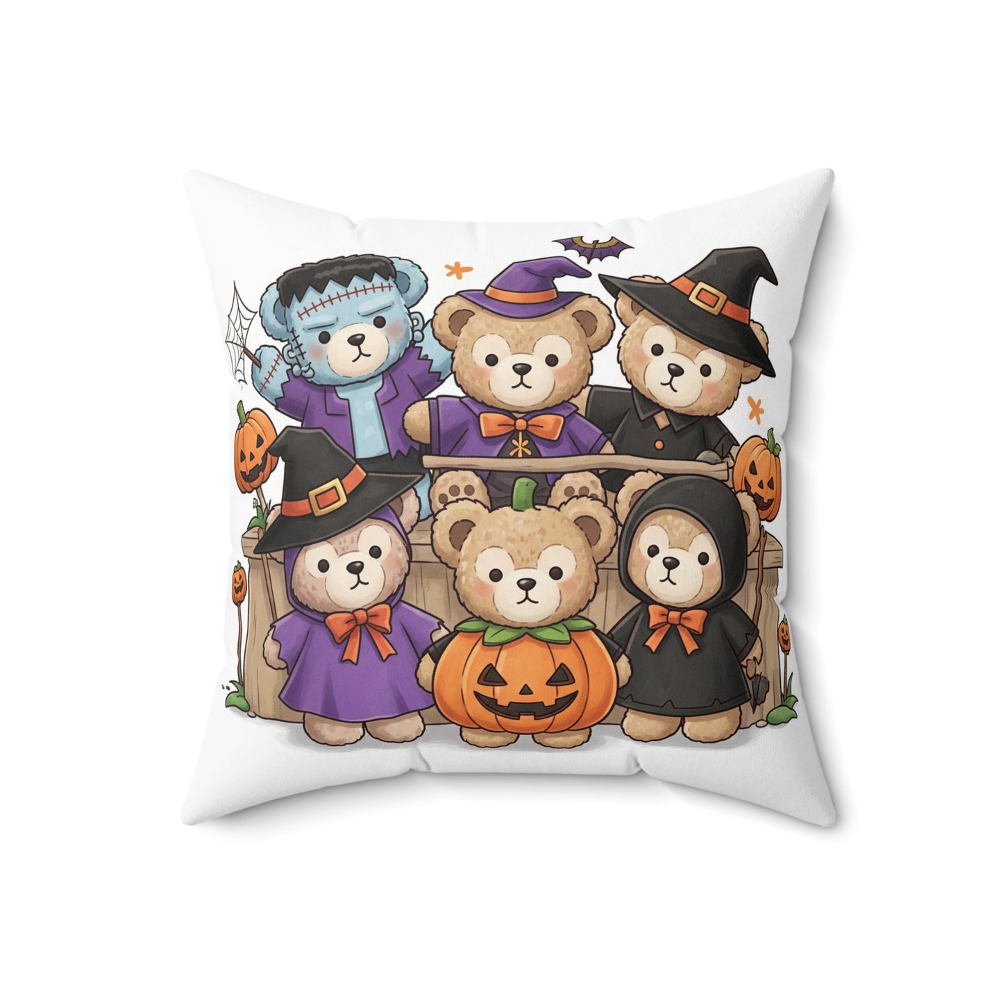 Halloween Teddy Bear Pillow, Spooky Throw Cushion, Fall Home Decor, Sweet Halloween Gift, Autumn Decoration