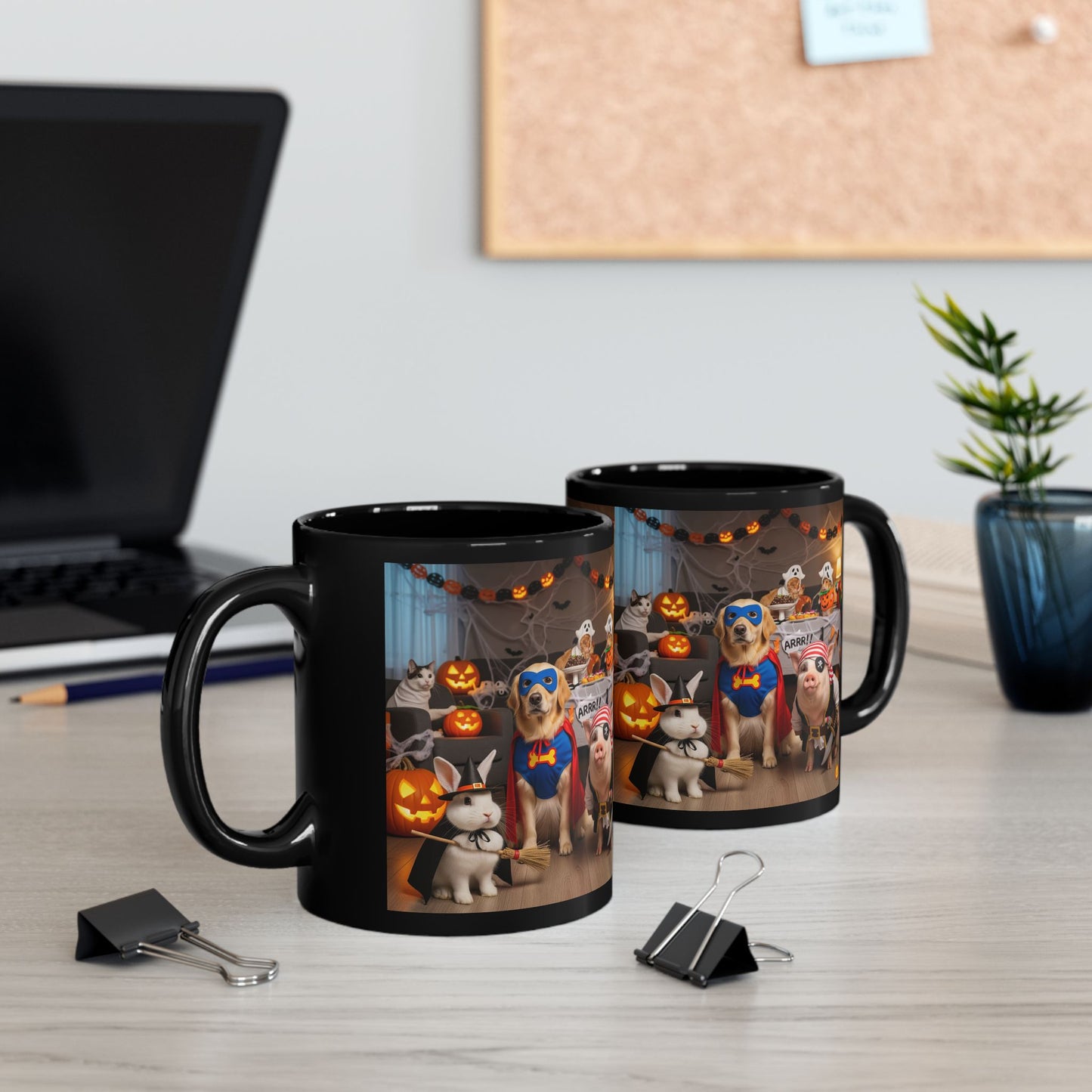 Halloween Animal Mug - Cute Dog and Pig Design for Fall, Pet Lover Gift, Funny Coffee Cup, Halloween Decor