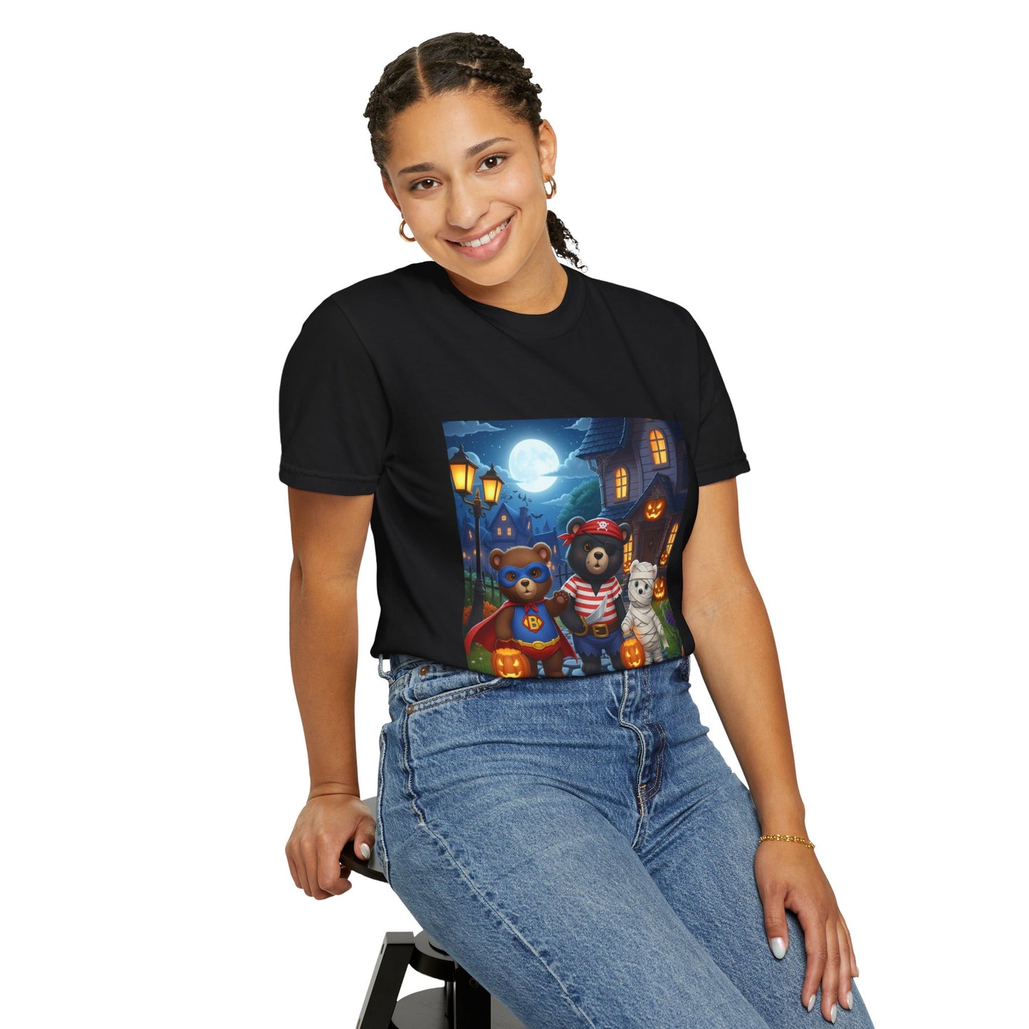 Halloween Bear Trio T-shirt, Unisex T-shirt for Halloween, Cute Graphic Tee, Cozy Casual Wear, Festival Outfit, Spooky Apparel