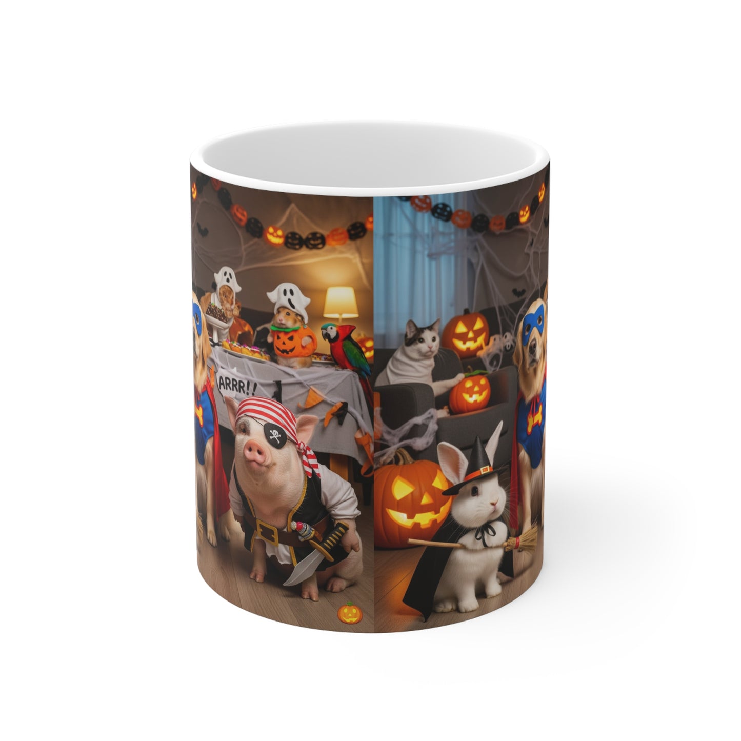 Halloween Pet-Themed Mug, Cute Animal Mug, Cat and Dog Lover Gift, Fall Decor, Trick or Treat Coffee Cup, Fun Holiday Mug