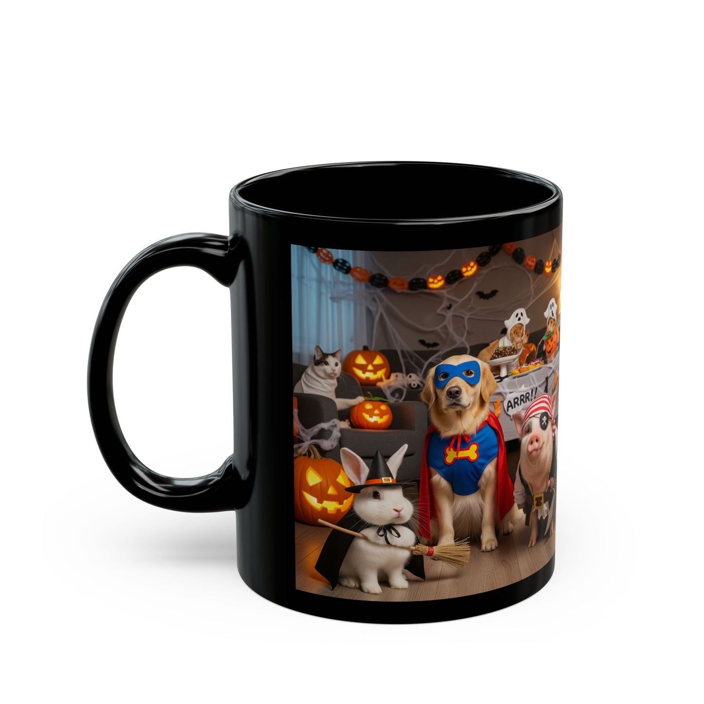 Halloween Animal Mug - Cute Dog and Pig Design for Fall, Pet Lover Gift, Funny Coffee Cup, Halloween Decor