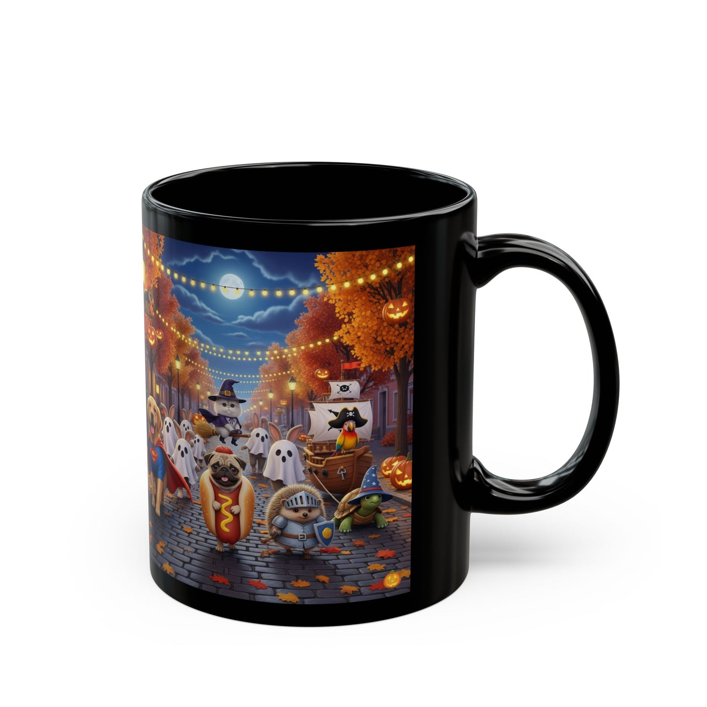 Halloween Pet Parade Mug, Funny Dog Gifts, Cute Black Mug for Fall, Halloween Decor, Trick or Treat Cup