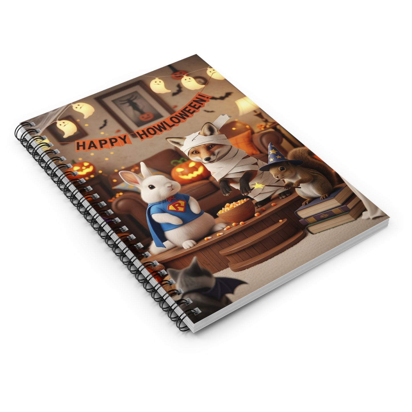 Halloween Themed Spiral Notebook - Fun Design for Kids, Perfect for Back to School, Gift for Students, Writers, Animal Lovers