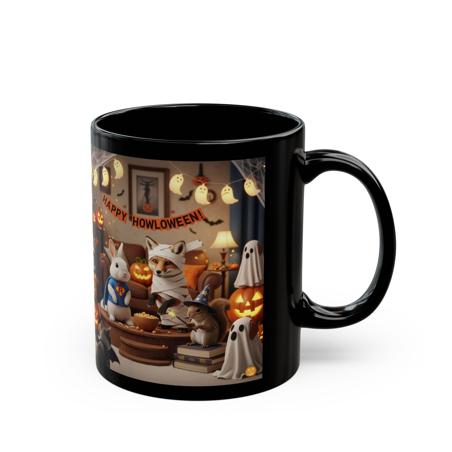 Halloween Cat Mug, Cozy Black Mug, Cute Pet Mug Gift, Animal Lover's Coffee Cup, Happy Howloween Design