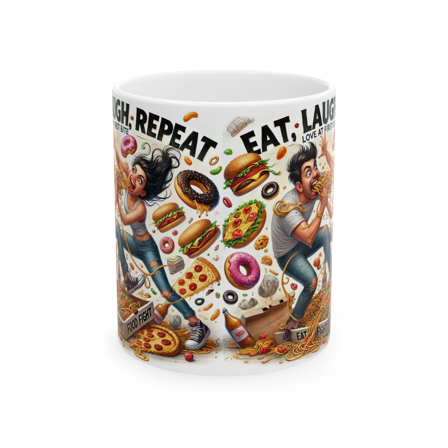 Laugh, Eat, Repeat Ceramic Mug - Fun Food Lover's Coffee Cup