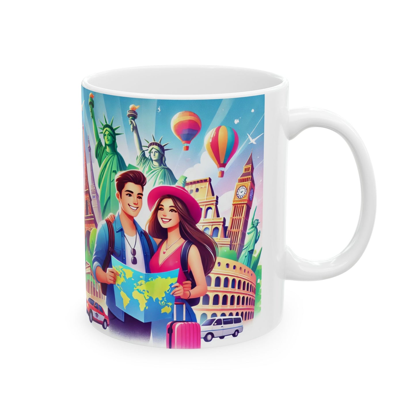Travel Themed Ceramic Mug - Explore the World Design, 11oz & 15oz - Perfect Gift for Travelers