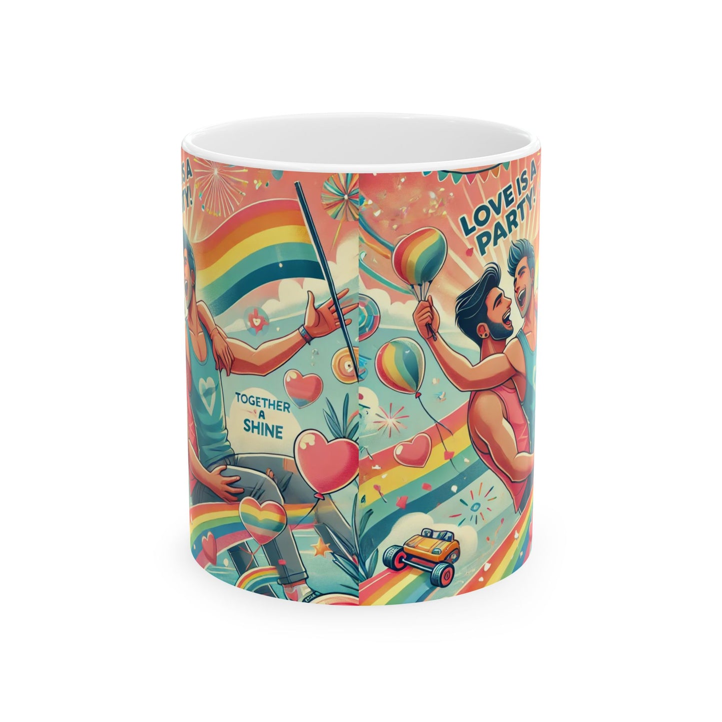 LGBTQ+ Celebration Mug - Love is a Party - Colorful Ceramic Coffee Cup