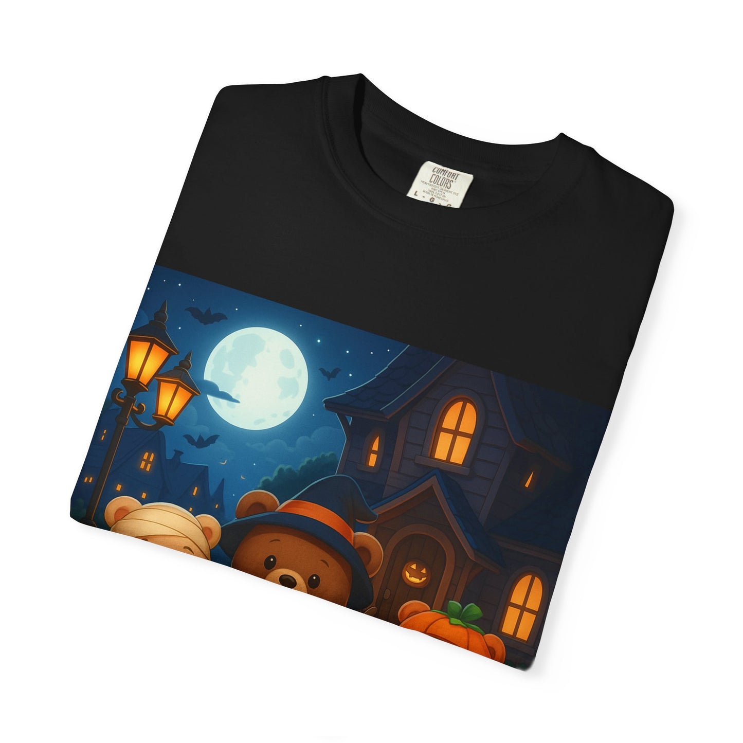 Halloween Bear T-shirt, Unisex Garment-Dyed Shirt, Cute Halloween Top, Cozy Fall Apparel, Kids and Adults Halloween Tee