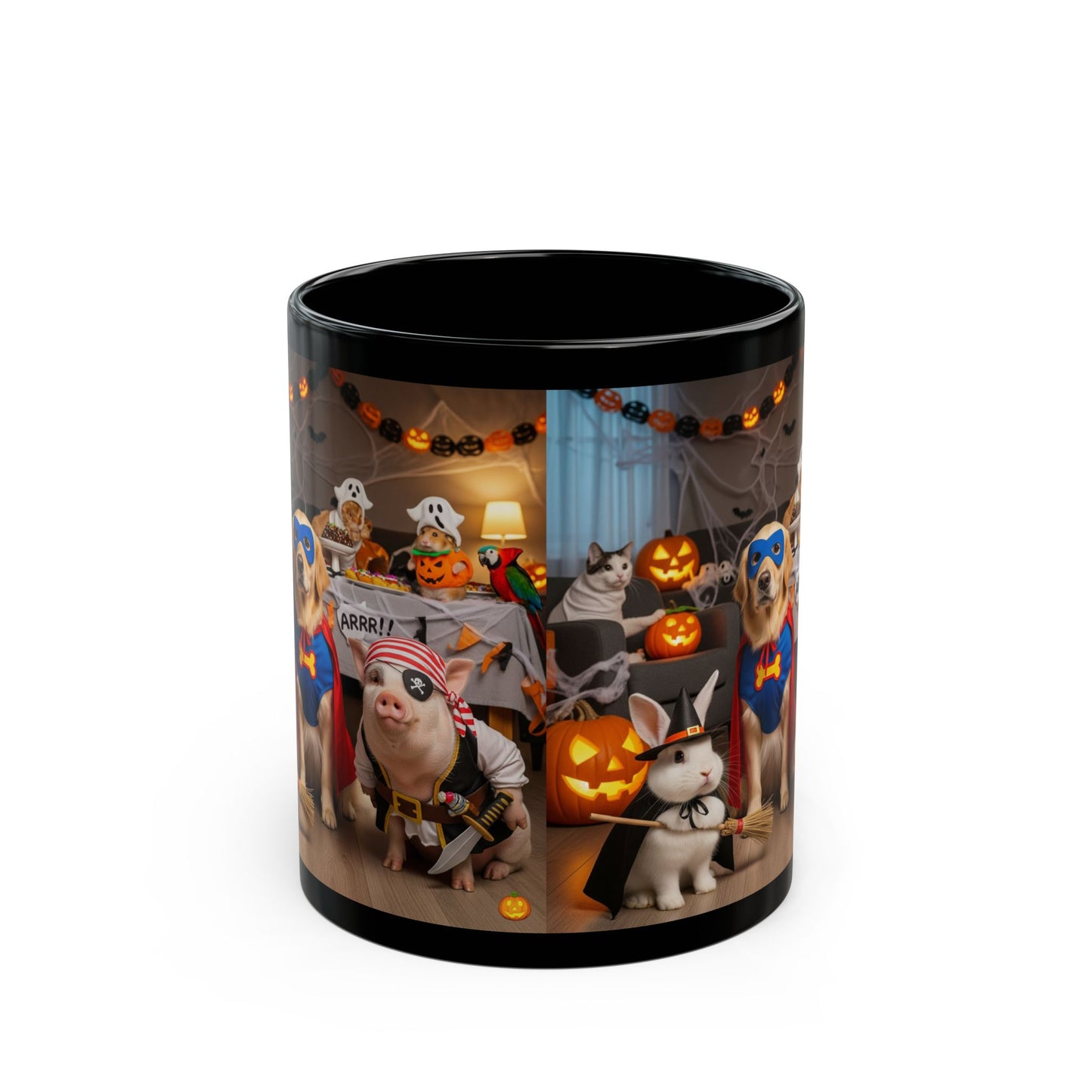 Halloween Animal Mug - Cute Dog and Pig Design for Fall, Pet Lover Gift, Funny Coffee Cup, Halloween Decor
