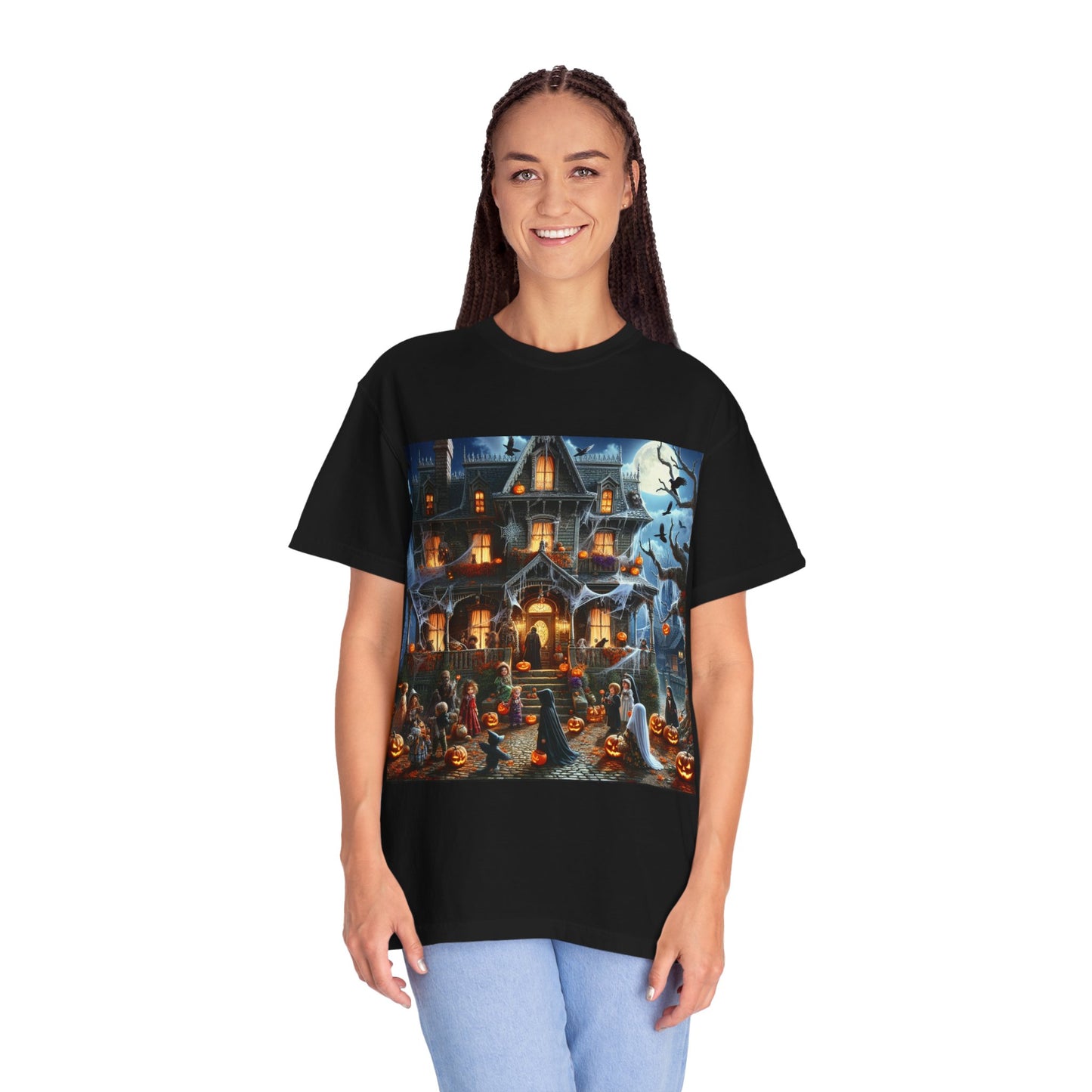 Halloween House Graphic T-shirt, Unisex Tee, Spooky Season Apparel, October Festivity Wear, Trick or Treat Shirt