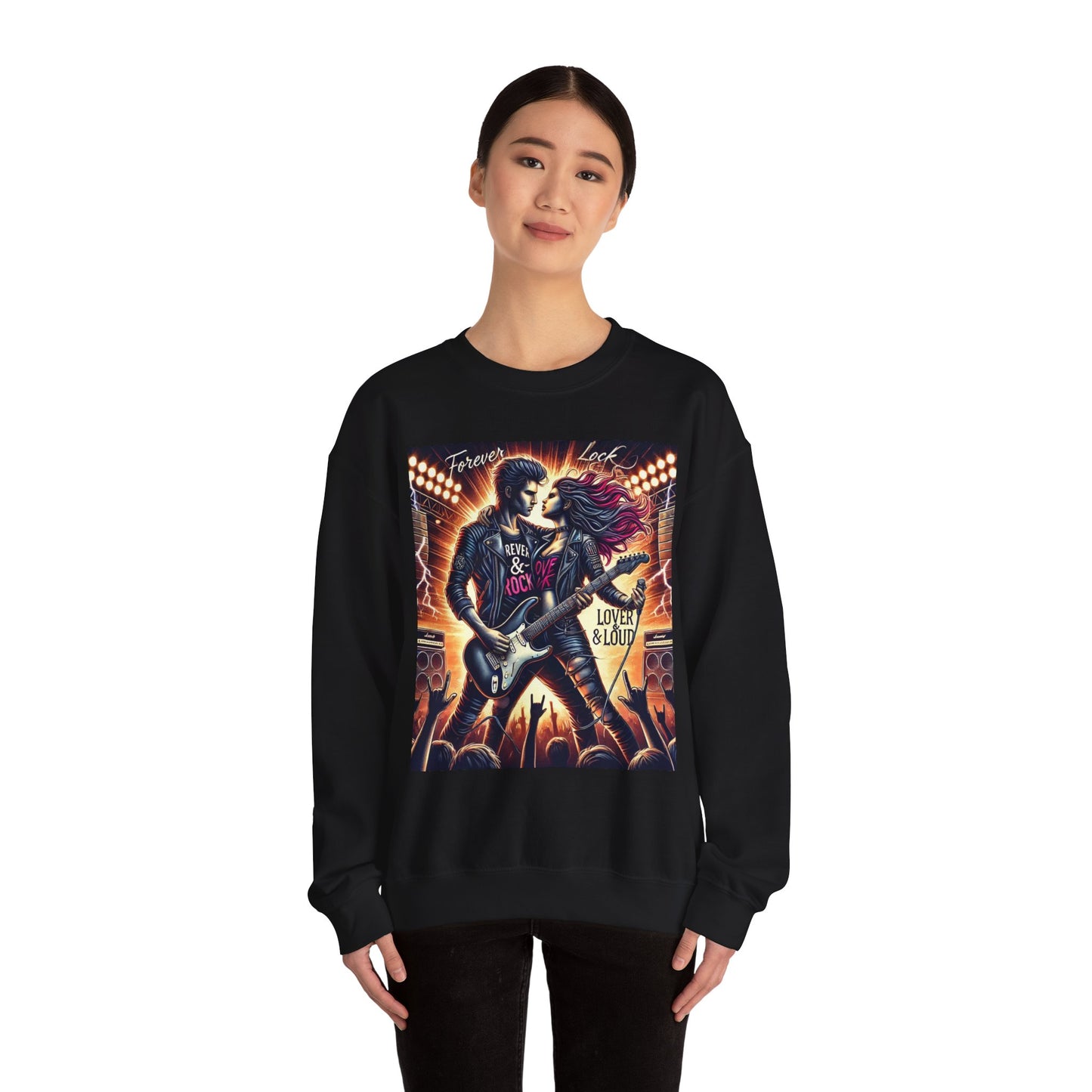 Forever Rock Love Crewneck Sweatshirt - Unisex Heavy Blend™ - Perfect for Music Lovers