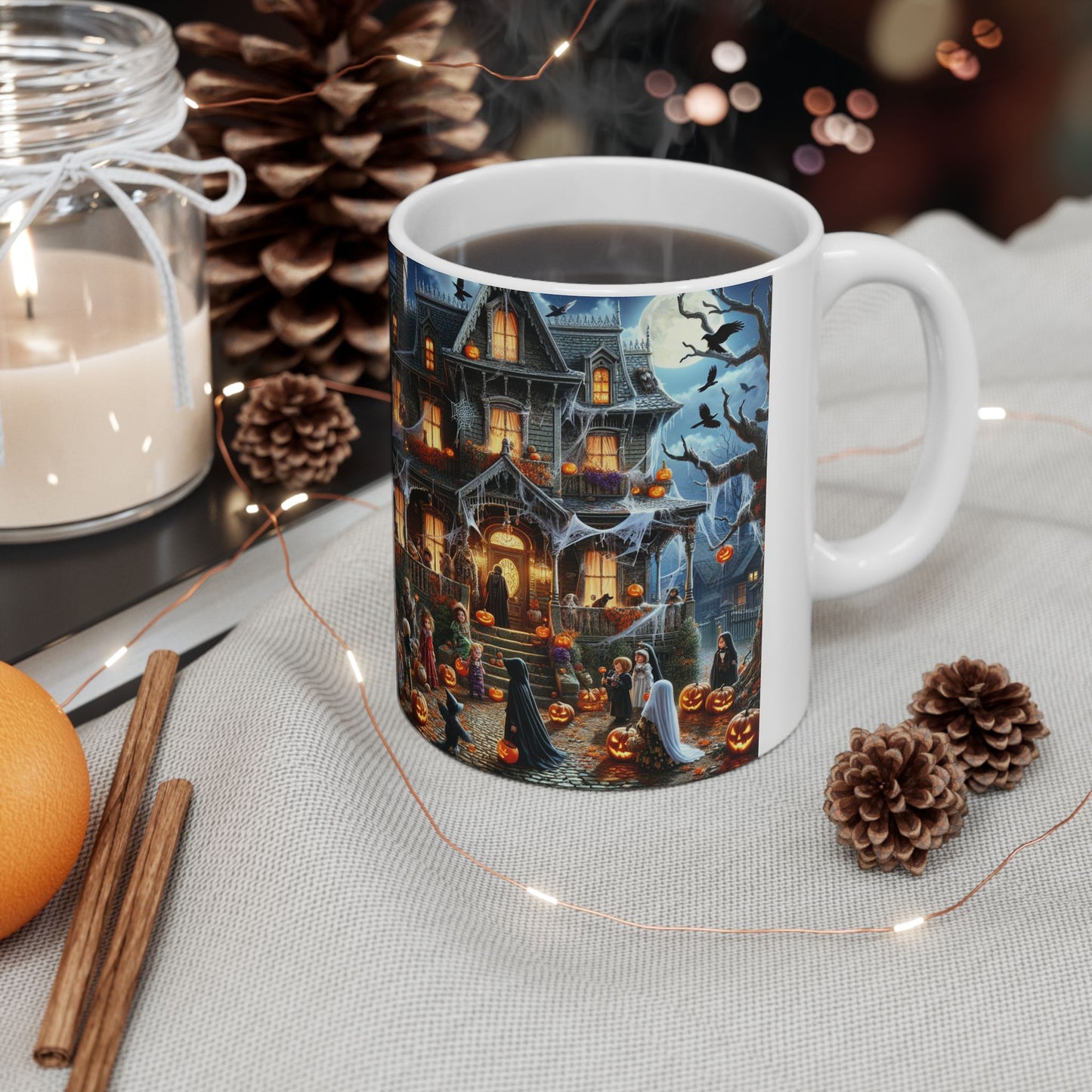 Halloween-Themed Ceramic Mug for Cozy Sips, Perfect for Fall Gatherings, Spooky Season, and Gift Giving