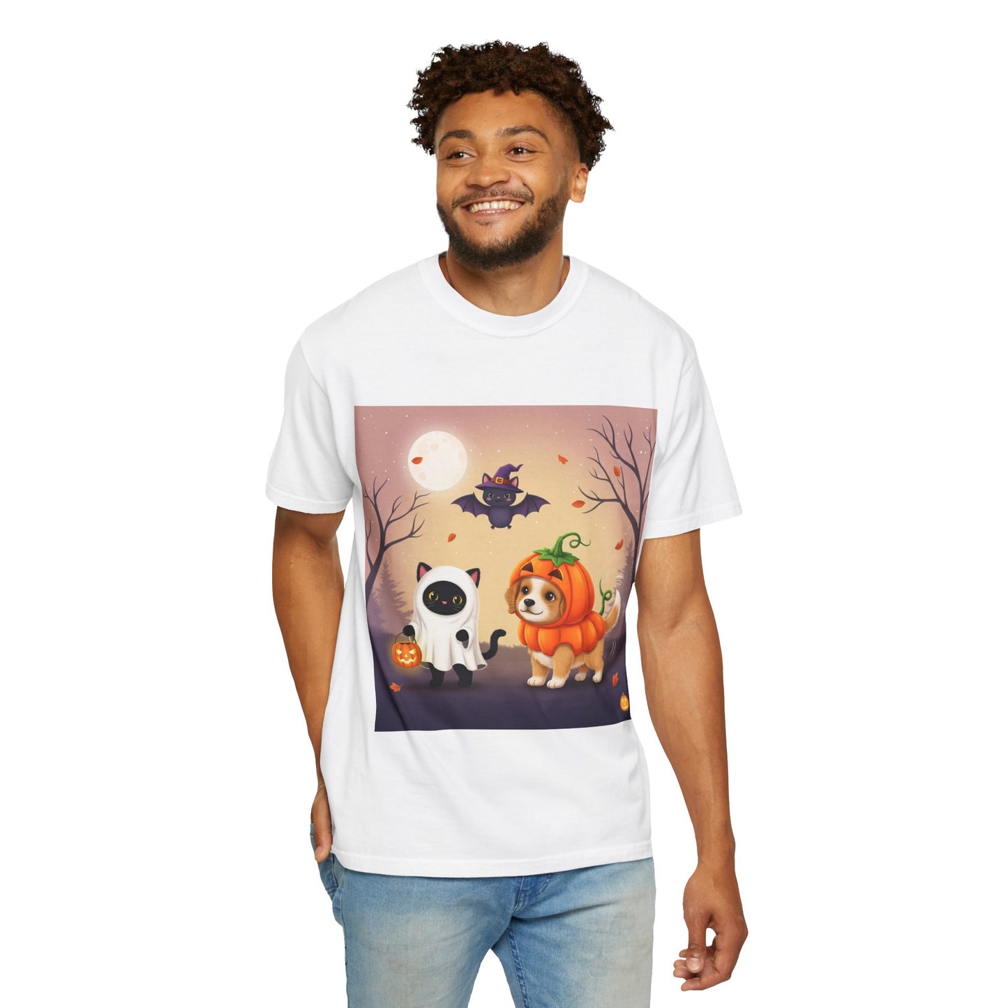 Halloween Pet Parade T-shirt, Unisex Whimsical Halloween Tee, Cute Dog & Cat Shirt, Fall Festival Apparel, Trick or Treat Top