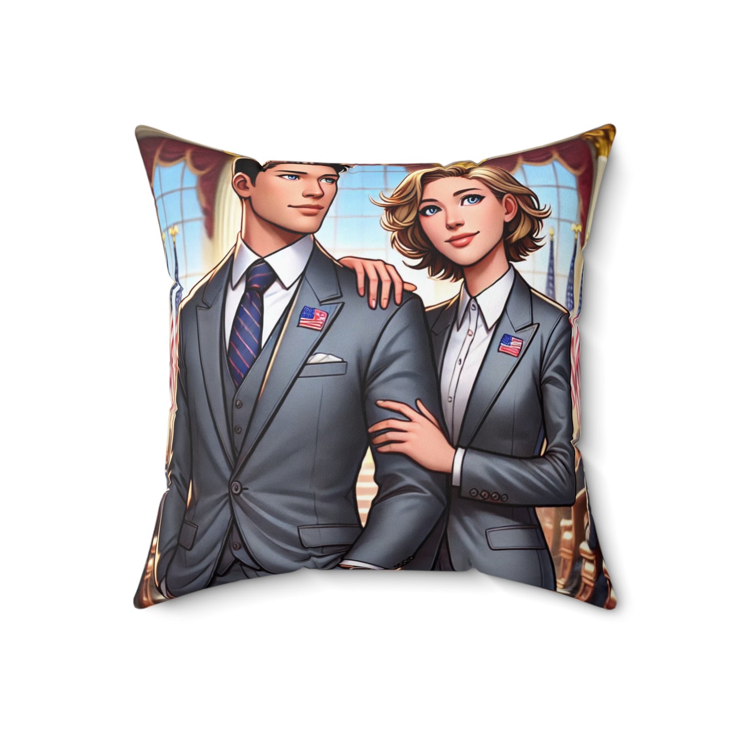 Patriotic Couple Square Pillow - Elegant Home Decor for Celebrations