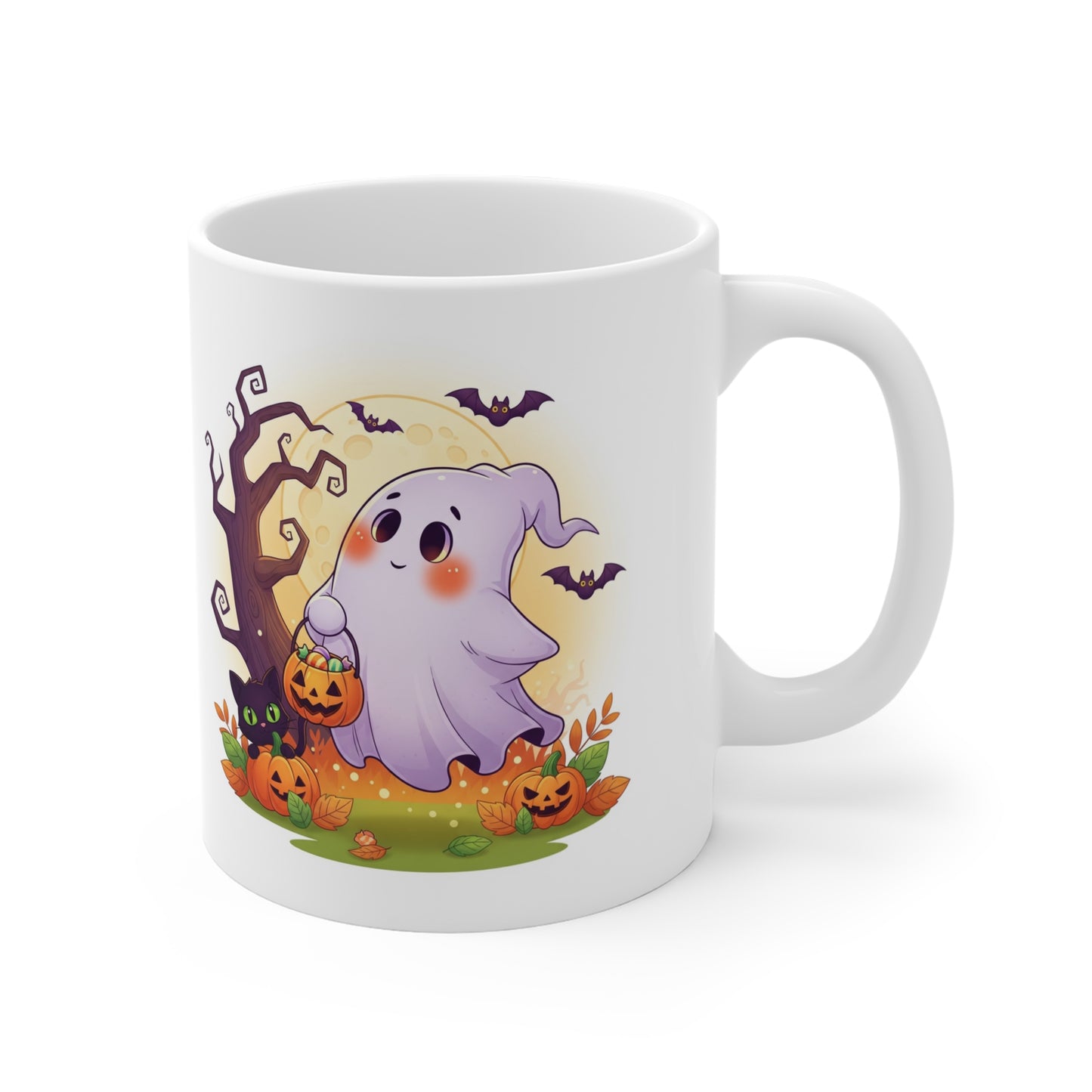 Cute Halloween Ghost Mug, 11oz Coffee Cup, Spooky Fall Decor, Pumpkin Halloween Gift, Fun Trick or Treat Mug