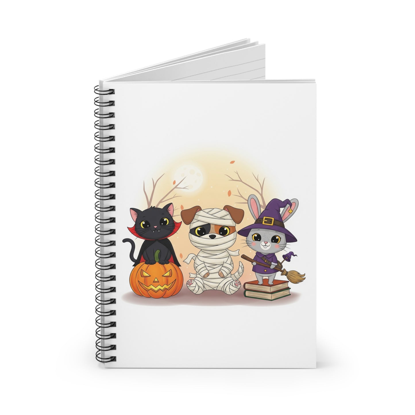 Halloween-Themed Spiral Notebook, Cute Cat and Mummy Design, Ideal for Kids, Journaling, School, Gifts, Fall Decor