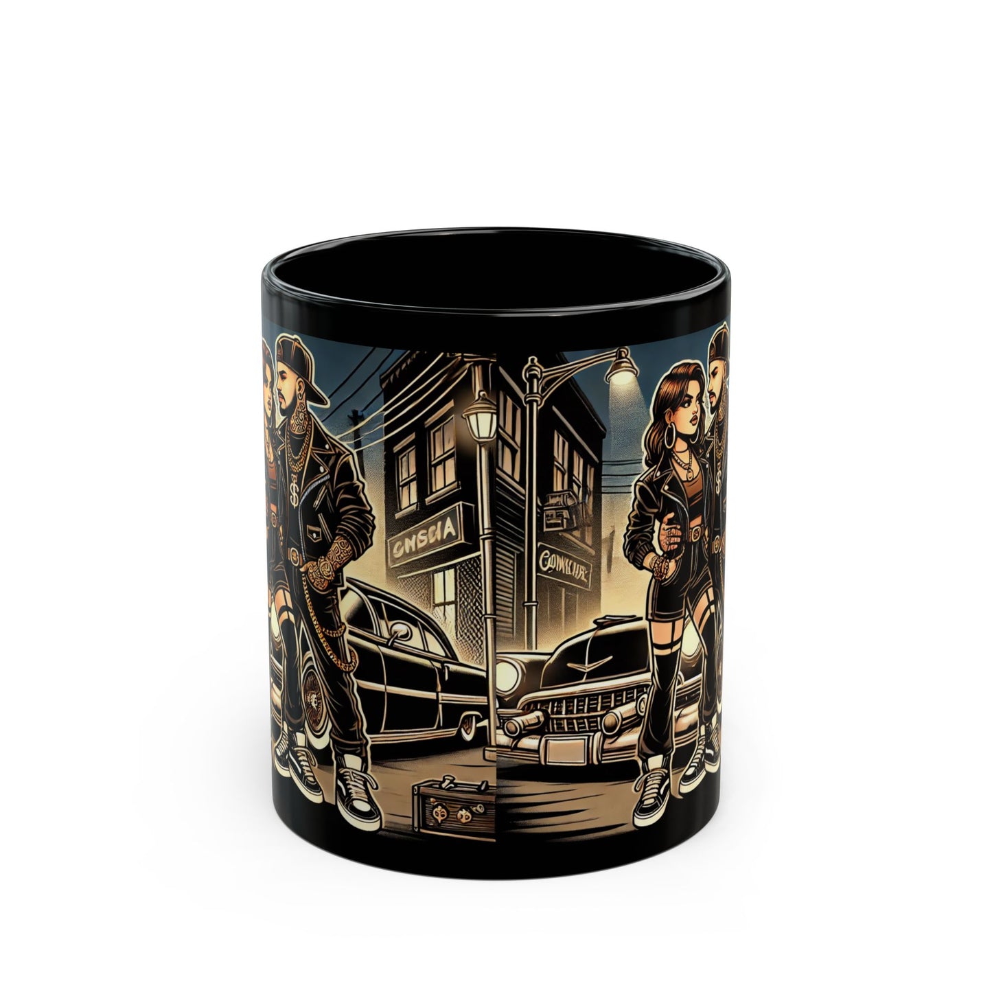 Urban Couple Art Black Mug - 11oz & 15oz, Perfect Gift for Coffee Lovers & Street Art Enthusiasts