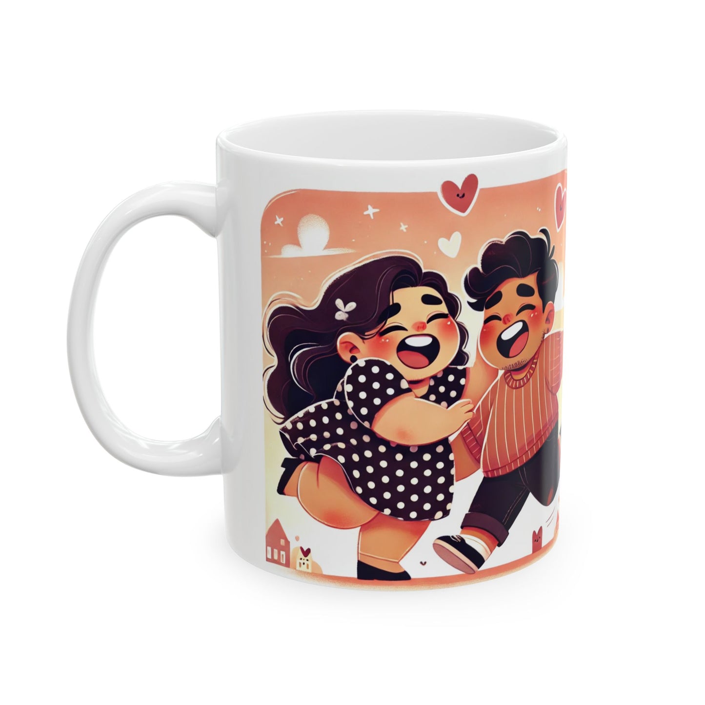 Love Story Ceramic Mug – Cute Cartoon Lovers Design | Perfect Gift for Valentine's Day