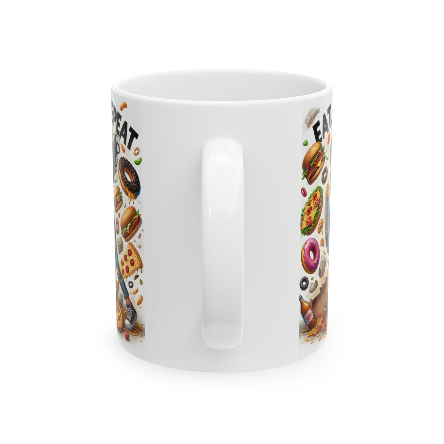 Laugh, Eat, Repeat Ceramic Mug - Fun Food Lover's Coffee Cup