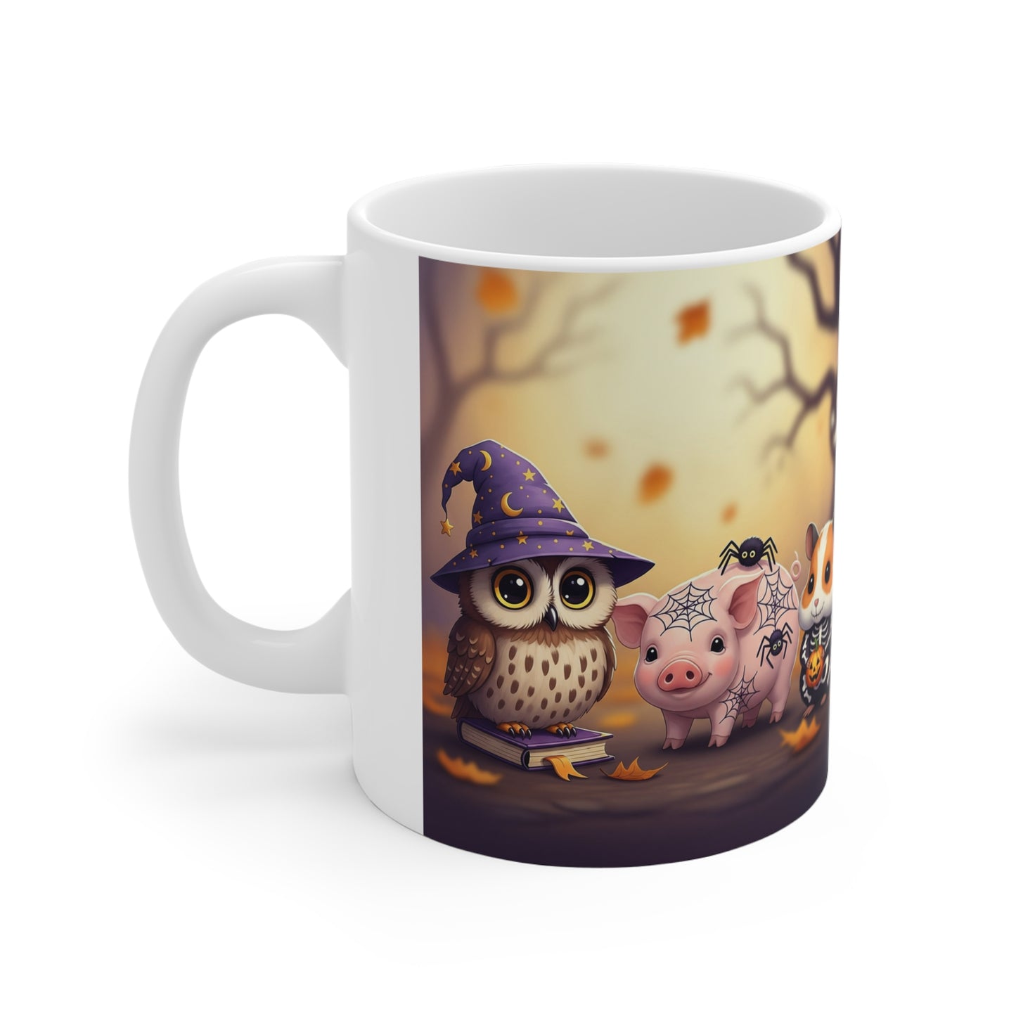 Whimsical Halloween Mug, Cute Owl Pig Themed Coffee Cup, Fall Decor Gift for Animal Lovers, Halloween Enjoyment