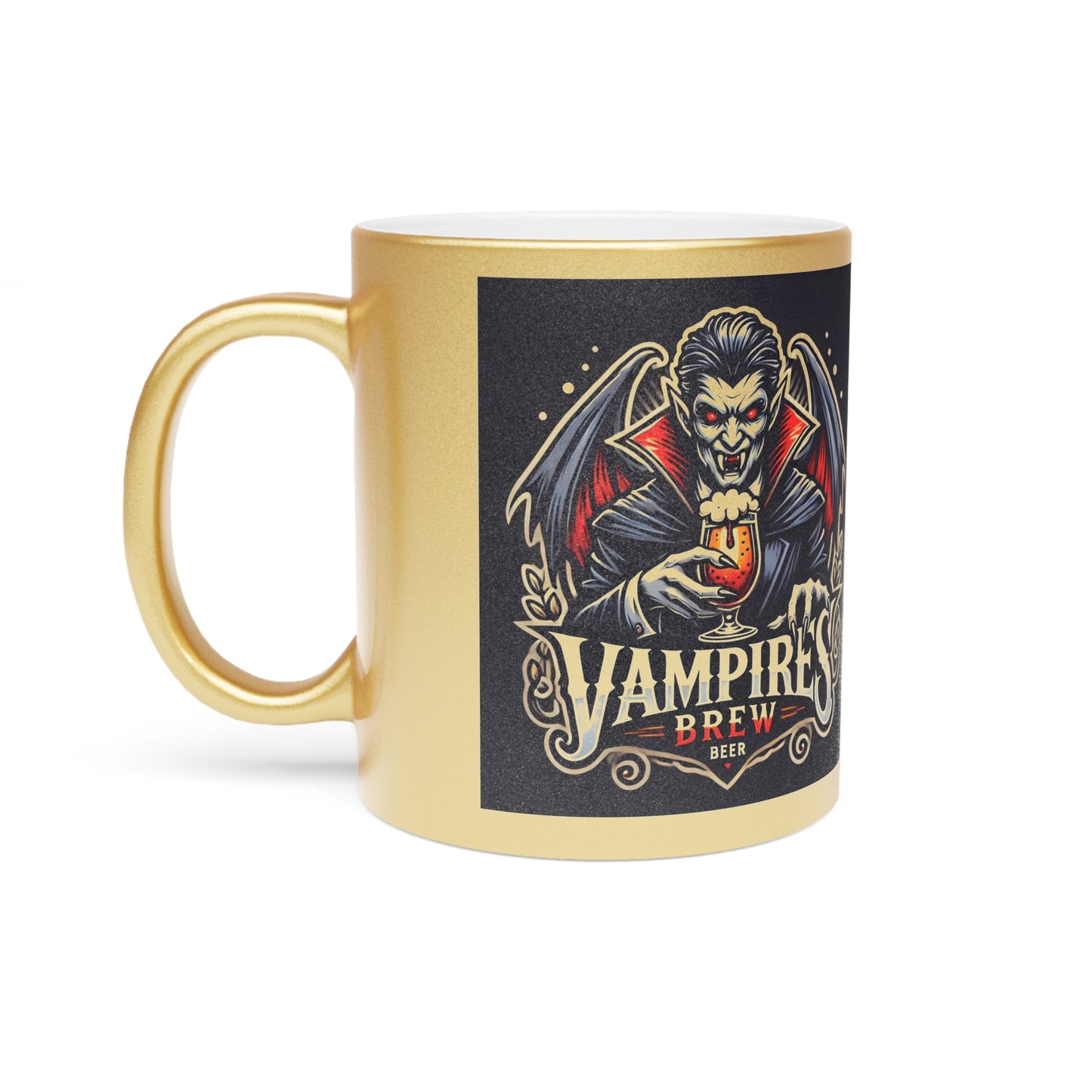 Vampire's Brew Metallic Mug | Gothic Coffee Cup | Halloween Decor | Unique Gift for Spooky Enthusiasts