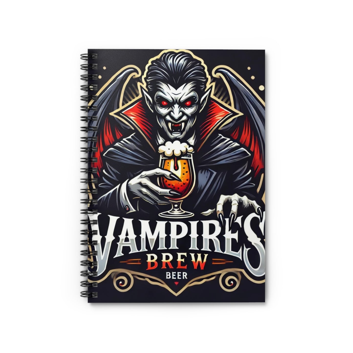 Gothic Spiral Notebook - Vampires Brew Design, Perfect for Halloween, Journaling, Sketching, Gift for Horror Fans, Notebook for Beer Lovers