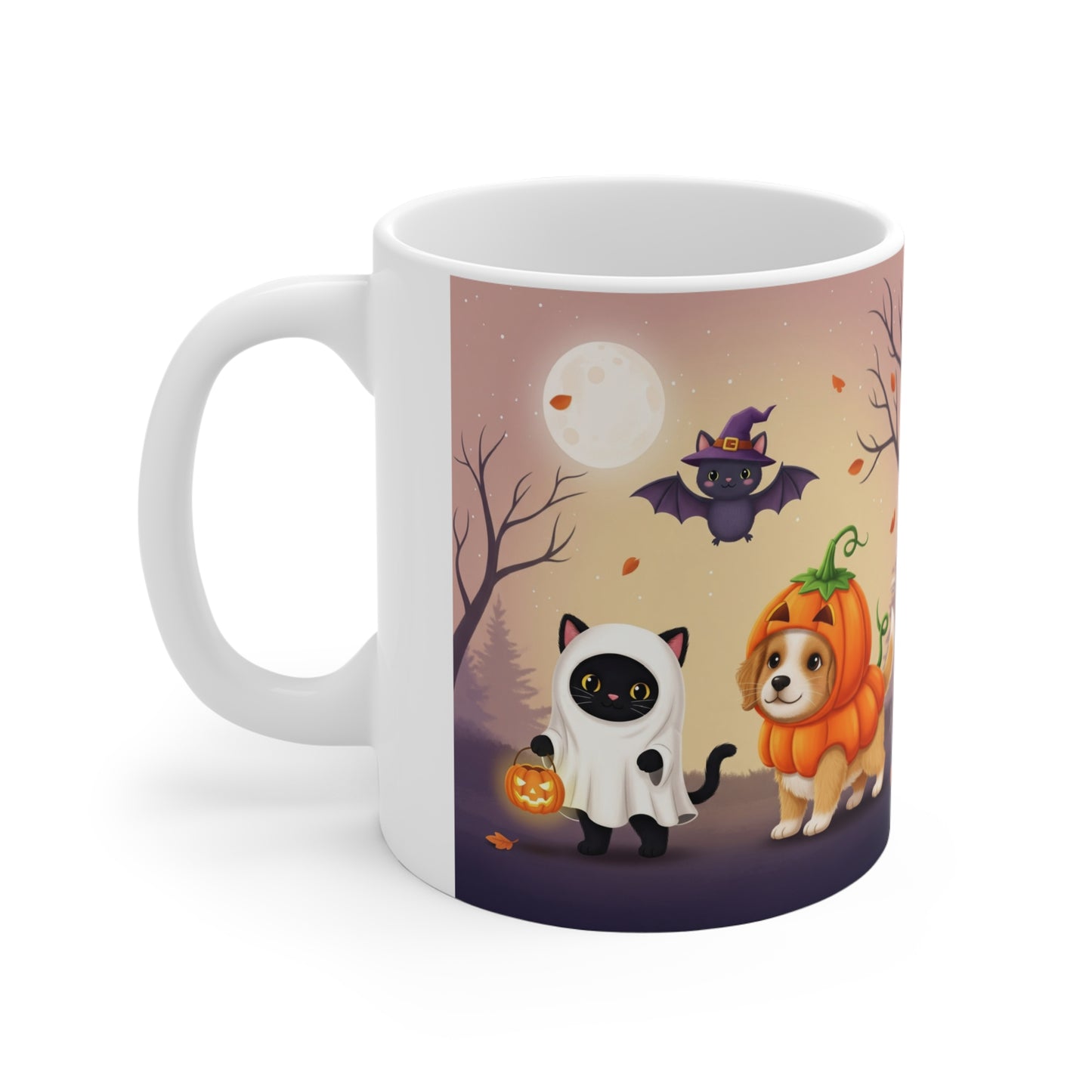 Halloween-Themed Animal Mug, Cute Pet Mug, Fall Decor Gift, Pumpkin Cat and Dog Design, Coffee Lover's Gift