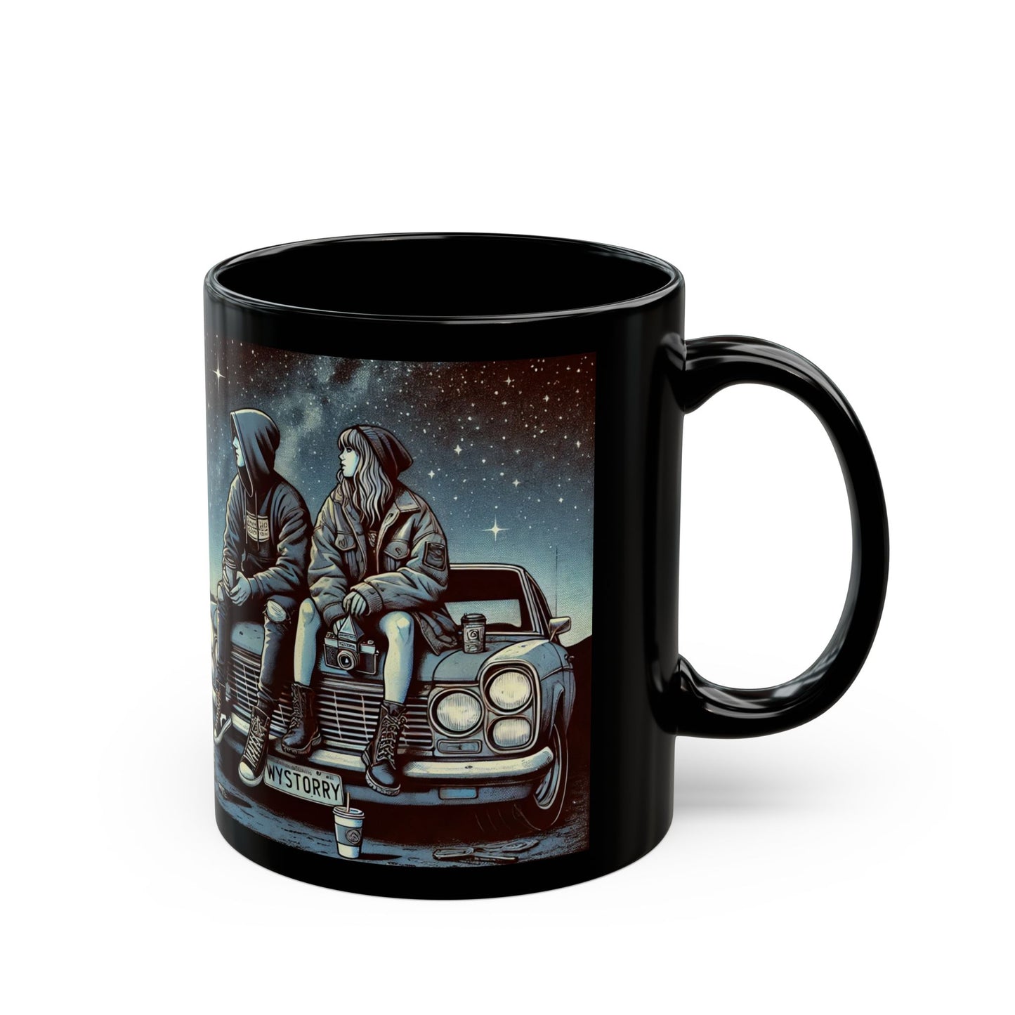 Mystery Vibes Black Mug - 11oz/15oz Coffee Cup for Car Enthusiasts & Night Lovers
