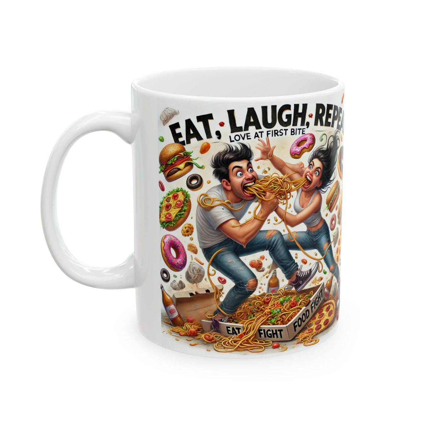 Laugh, Eat, Repeat Ceramic Mug - Fun Food Lover's Coffee Cup