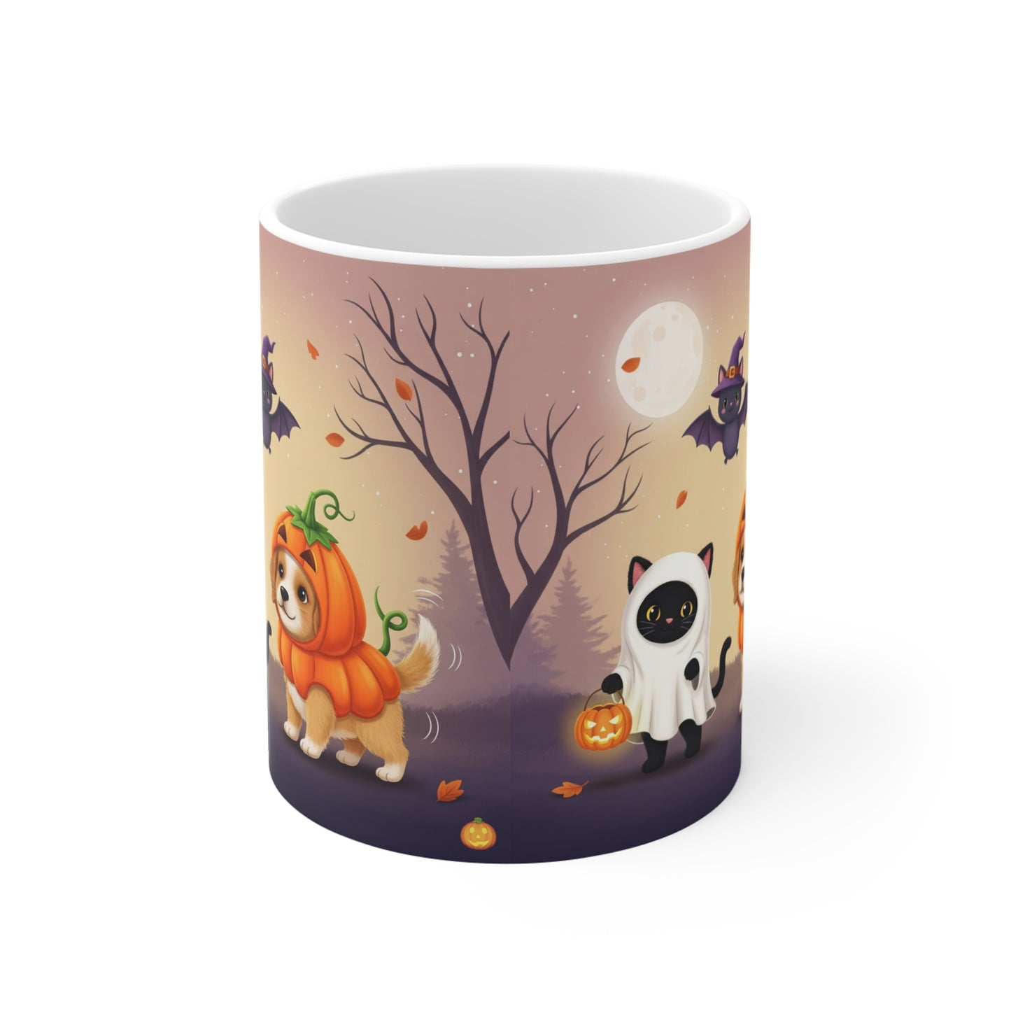 Halloween-Themed Animal Mug, Cute Pet Mug, Fall Decor Gift, Pumpkin Cat and Dog Design, Coffee Lover's Gift