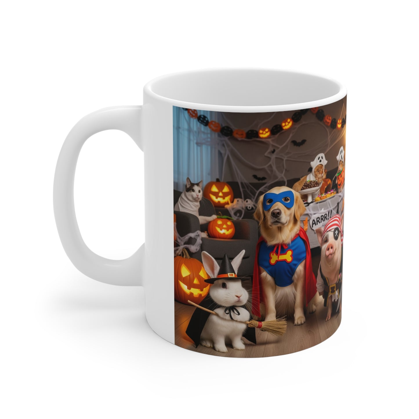Halloween Pet-Themed Mug, Cute Animal Mug, Cat and Dog Lover Gift, Fall Decor, Trick or Treat Coffee Cup, Fun Holiday Mug