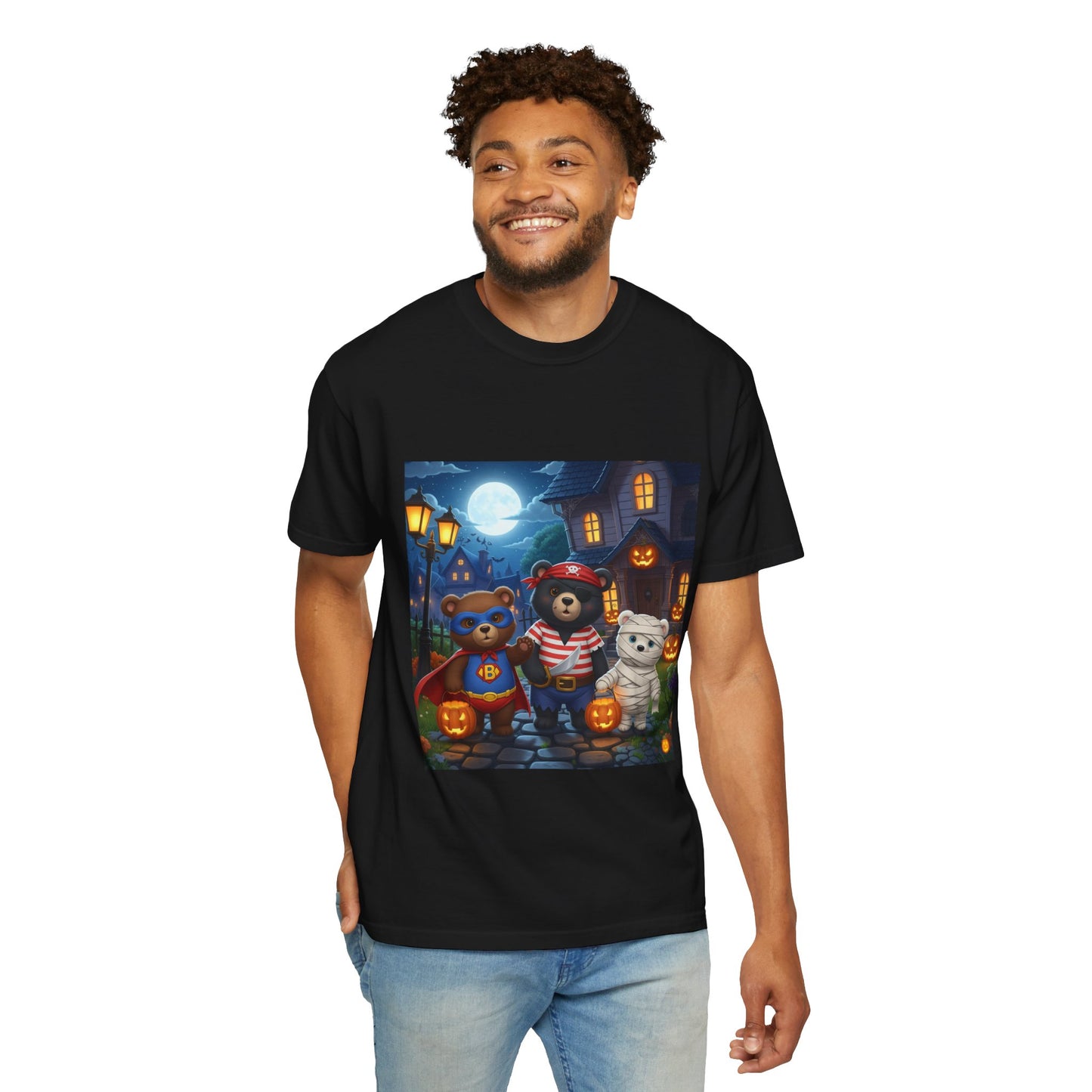 Halloween Bear Trio T-shirt, Unisex T-shirt for Halloween, Cute Graphic Tee, Cozy Casual Wear, Festival Outfit, Spooky Apparel