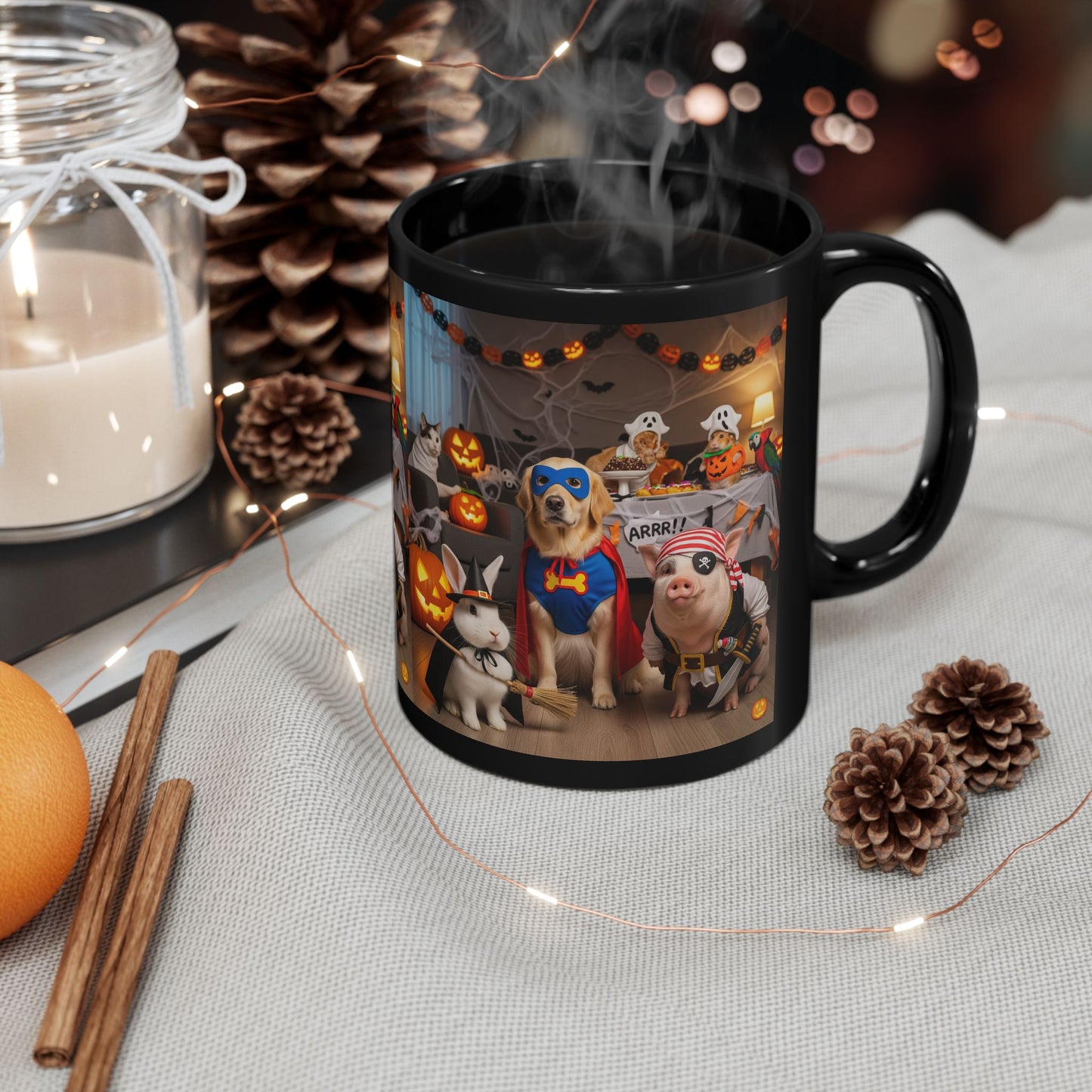 Halloween Animal Mug - Cute Dog and Pig Design for Fall, Pet Lover Gift, Funny Coffee Cup, Halloween Decor