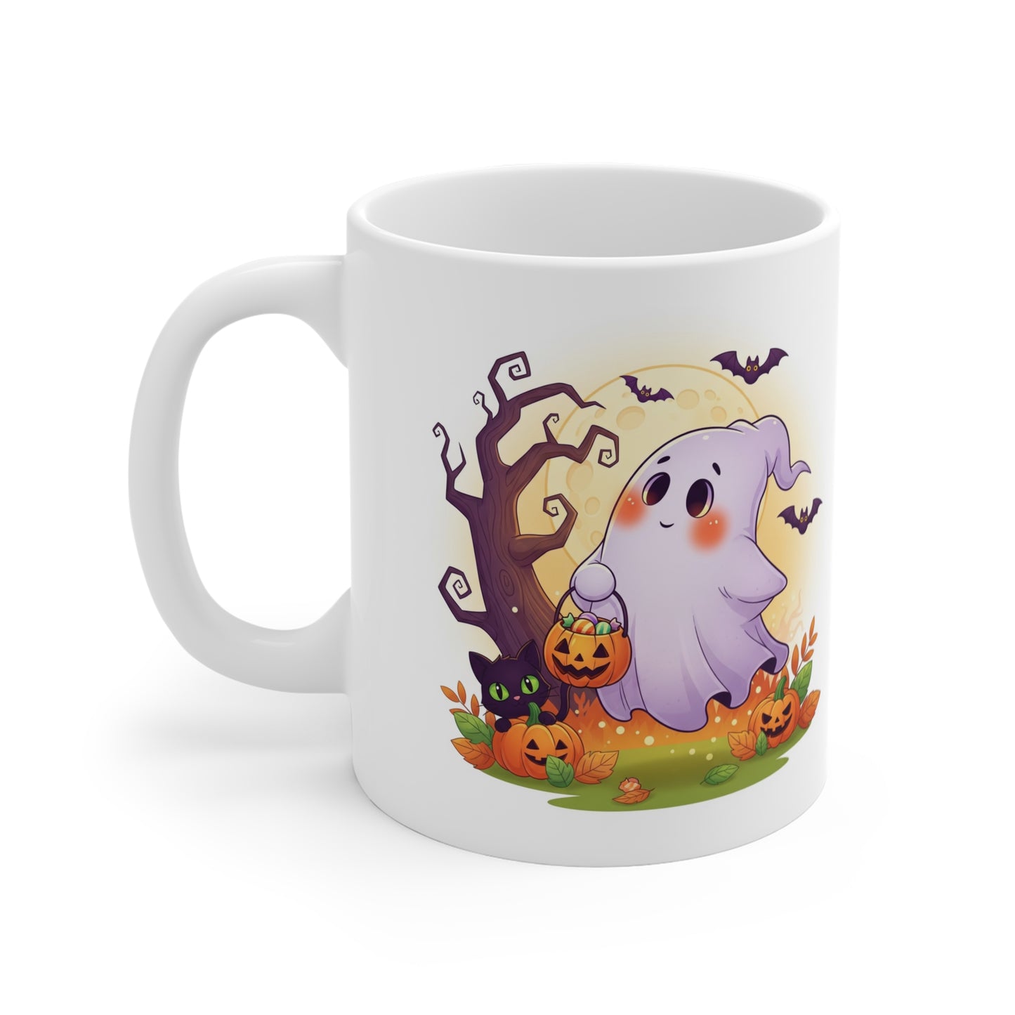 Cute Halloween Ghost Mug, 11oz Coffee Cup, Spooky Fall Decor, Pumpkin Halloween Gift, Fun Trick or Treat Mug