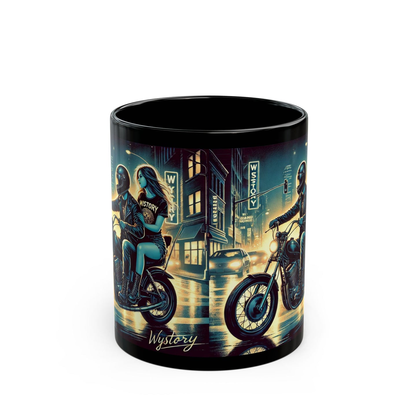 Retro Motorcycle Love Mug - 11oz & 15oz Black Coffee Cup