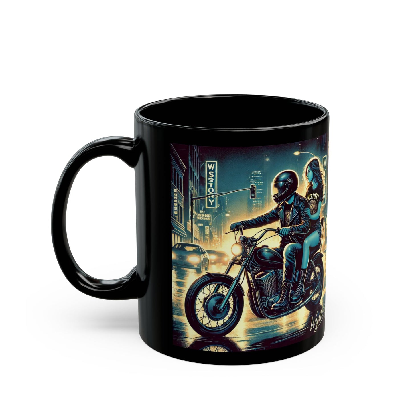 Retro Motorcycle Love Mug - 11oz & 15oz Black Coffee Cup