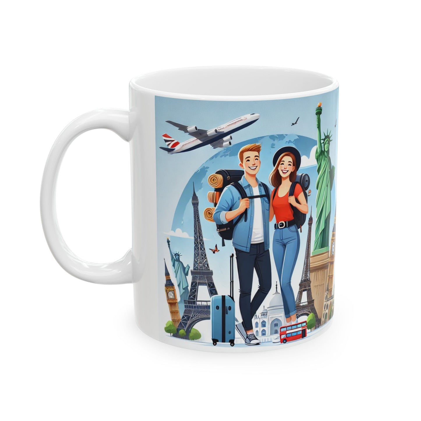 Travel Adventure Ceramic Mug - 11oz & 15oz - Iconic Landmarks Design